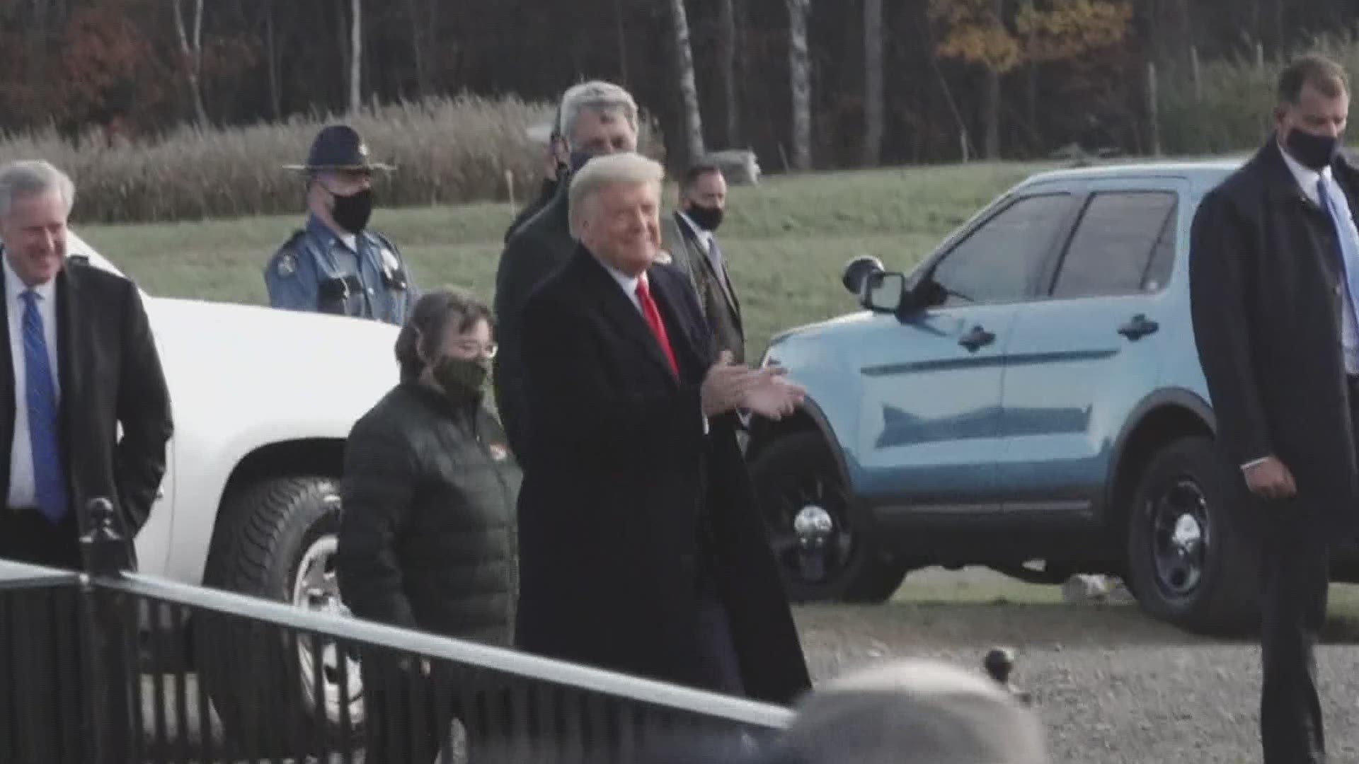 Around 3:15 Sunday, the President's motorcade made its way from Bangor International Airport to Treworgy Family Orchards in Levant.