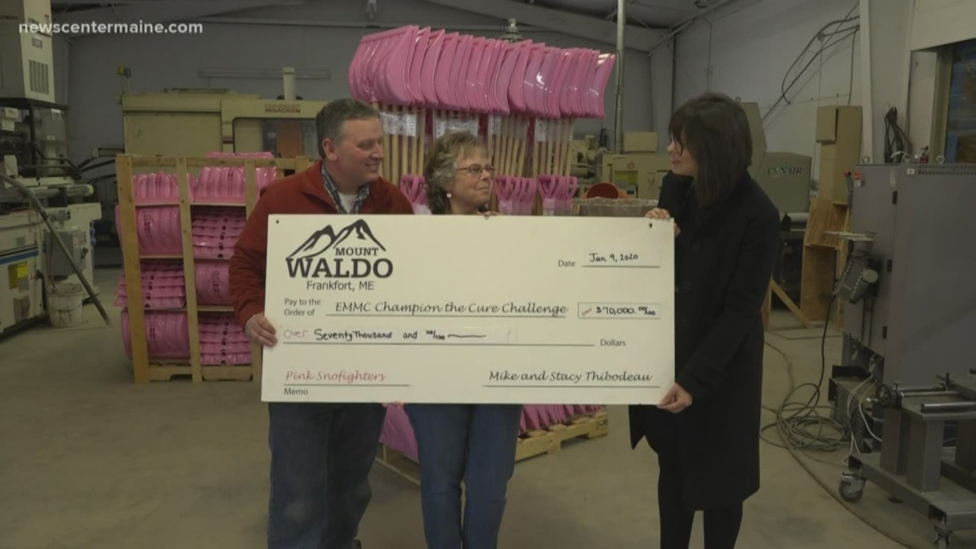 Mount Waldo Plastics in Frankfort has raised money than $70,000 for Champion to Cure cancer research by selling pink snow shovels.