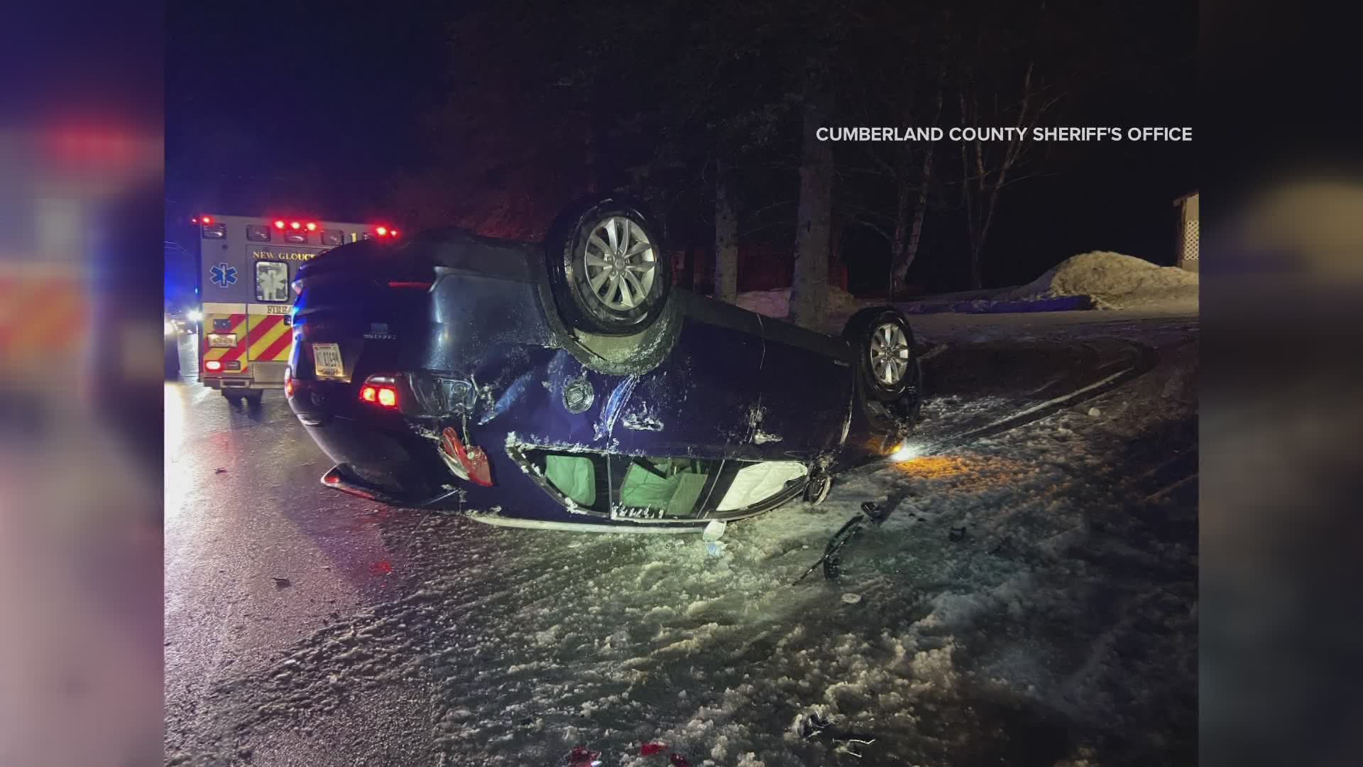 Black ice caused multiple crashes within minutes of each other on Route 100 in New Gloucester new the Auburn line Saturday evening.