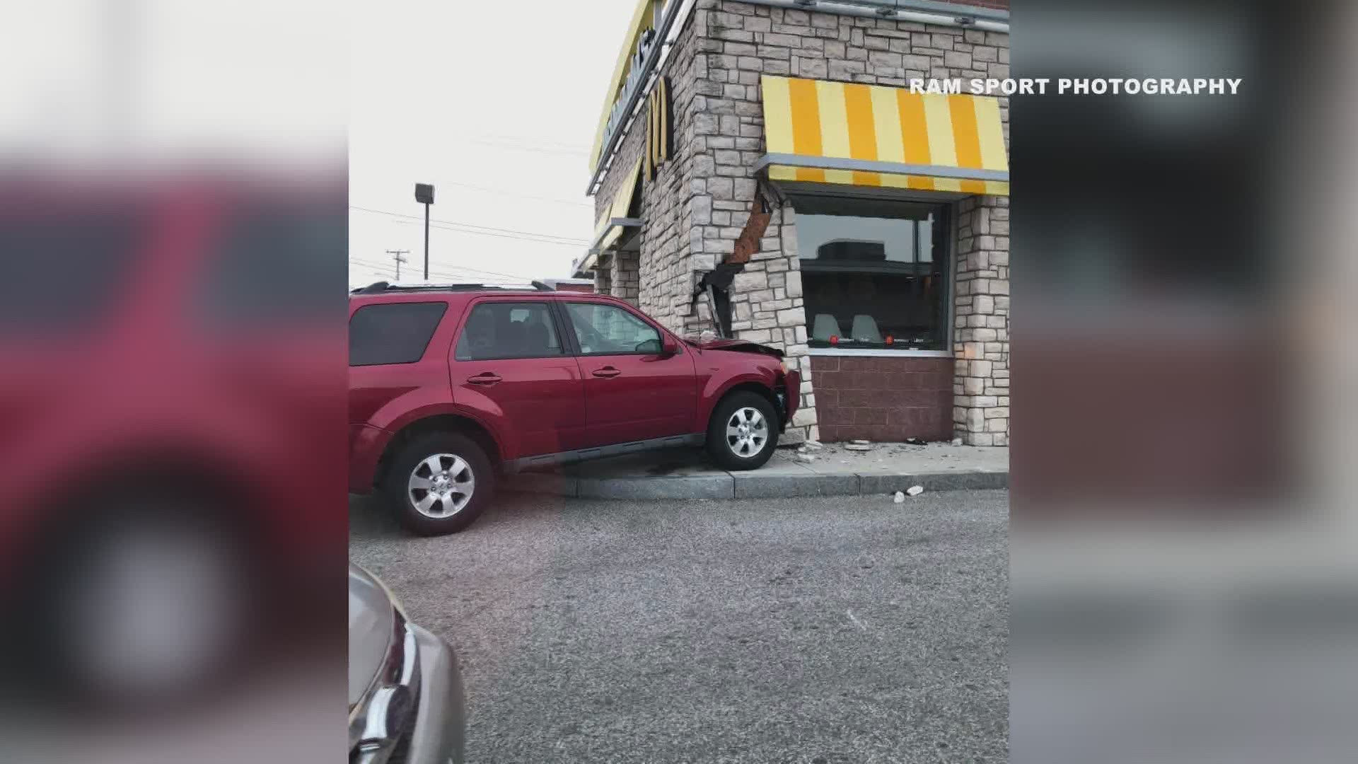 Driver hits gas instead of breaks at Auburn McDonalds and crashed into cars and building