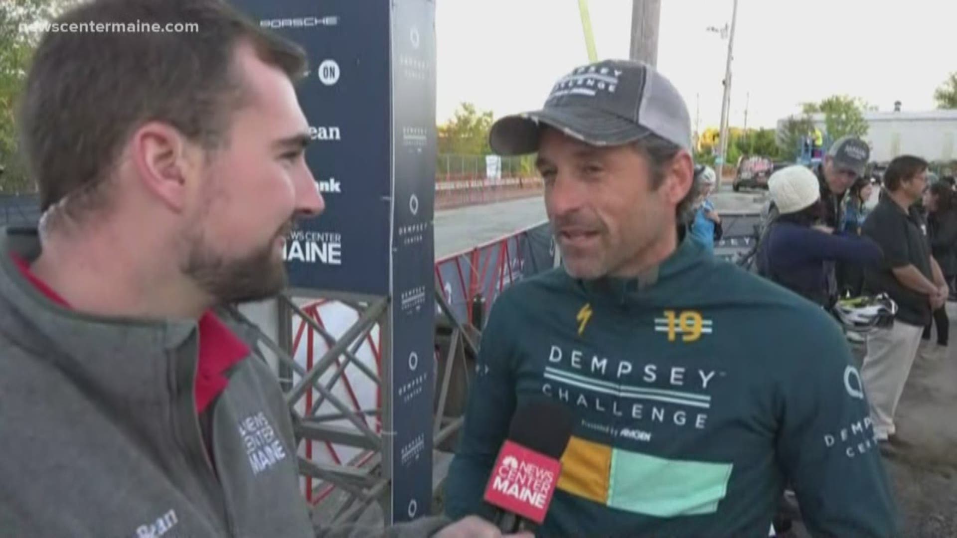 Patrick Dempsey gets ready for day two of the Dempsey Challenge. Sunday is bike riding day