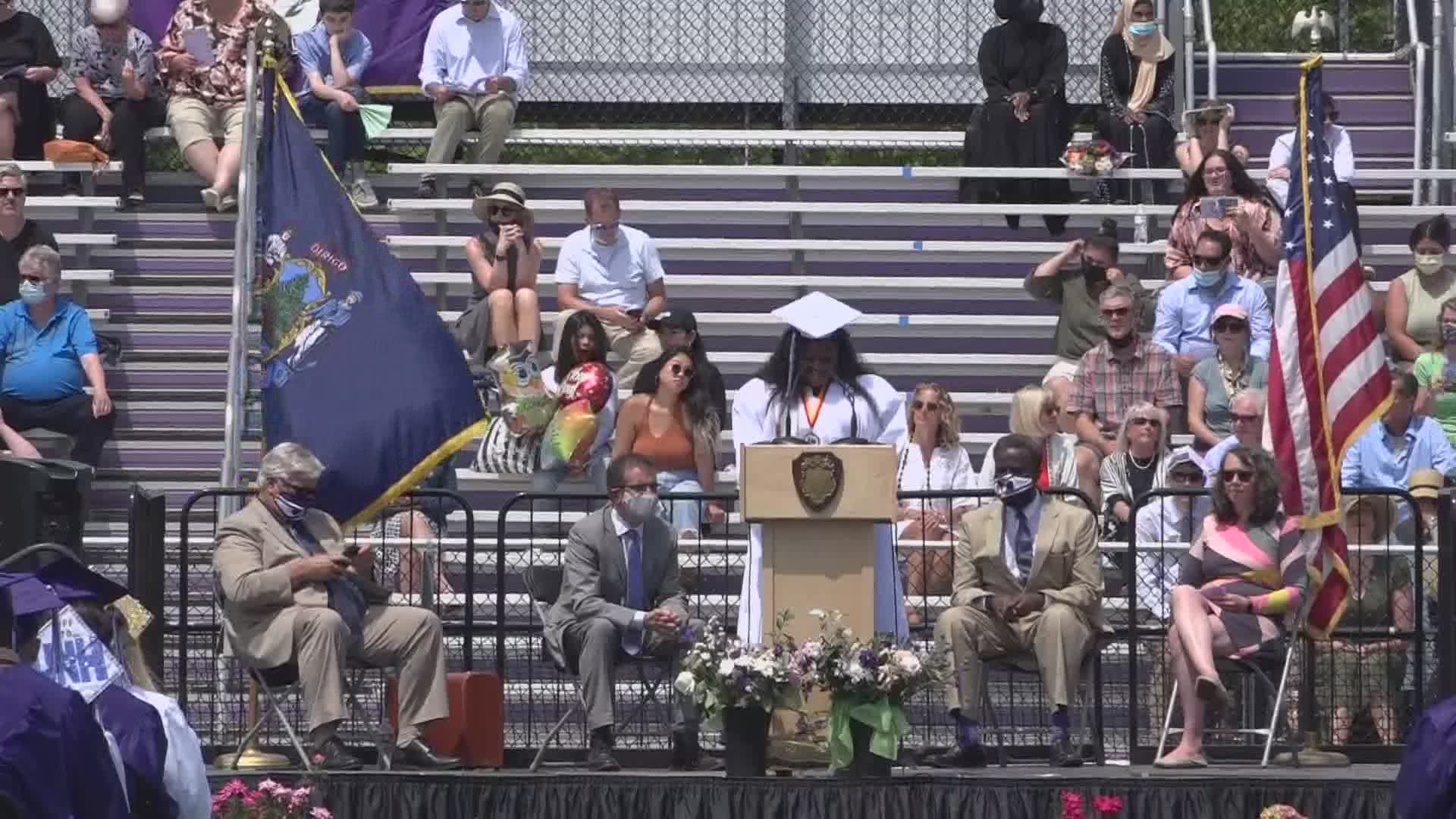 With masks and distancing measures in place -- the Deering High School class of 20-21 graduated on Wednesday morning.