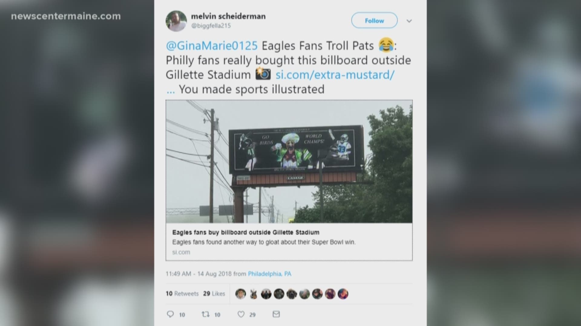 Eagles fans troll Pats with billboard outside Gillette Stadium