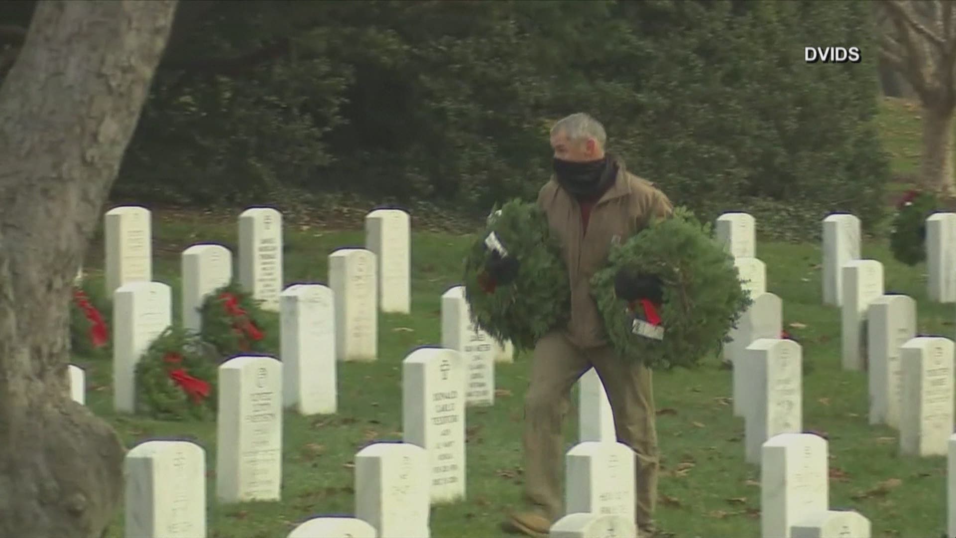 The 2020 Wreaths Across America arrived at Arlington National Cemetery on Saturday morning where volunteers placed Maine wreaths on graves of those lost in military