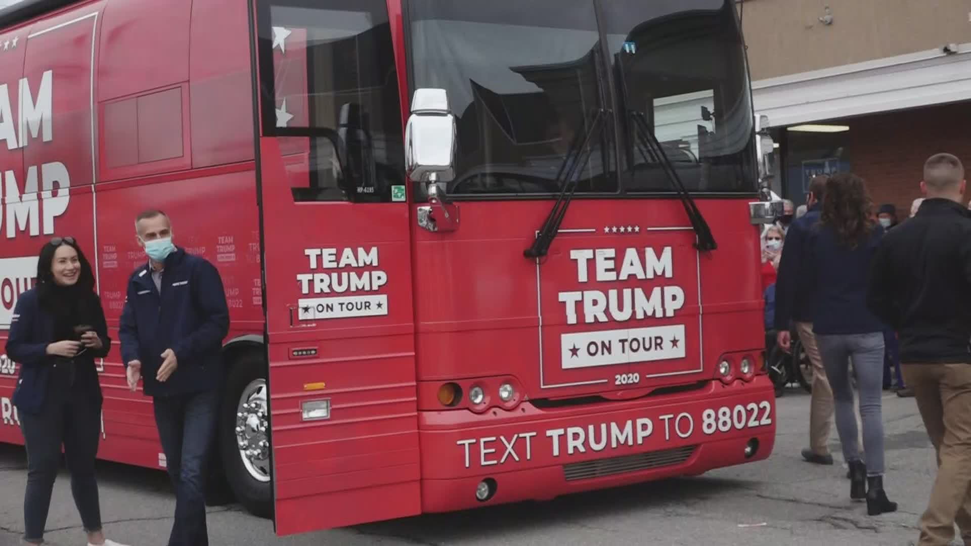 Wednesday, the Trump campaign held multiple 'bus tour' events, starting in Bangor.