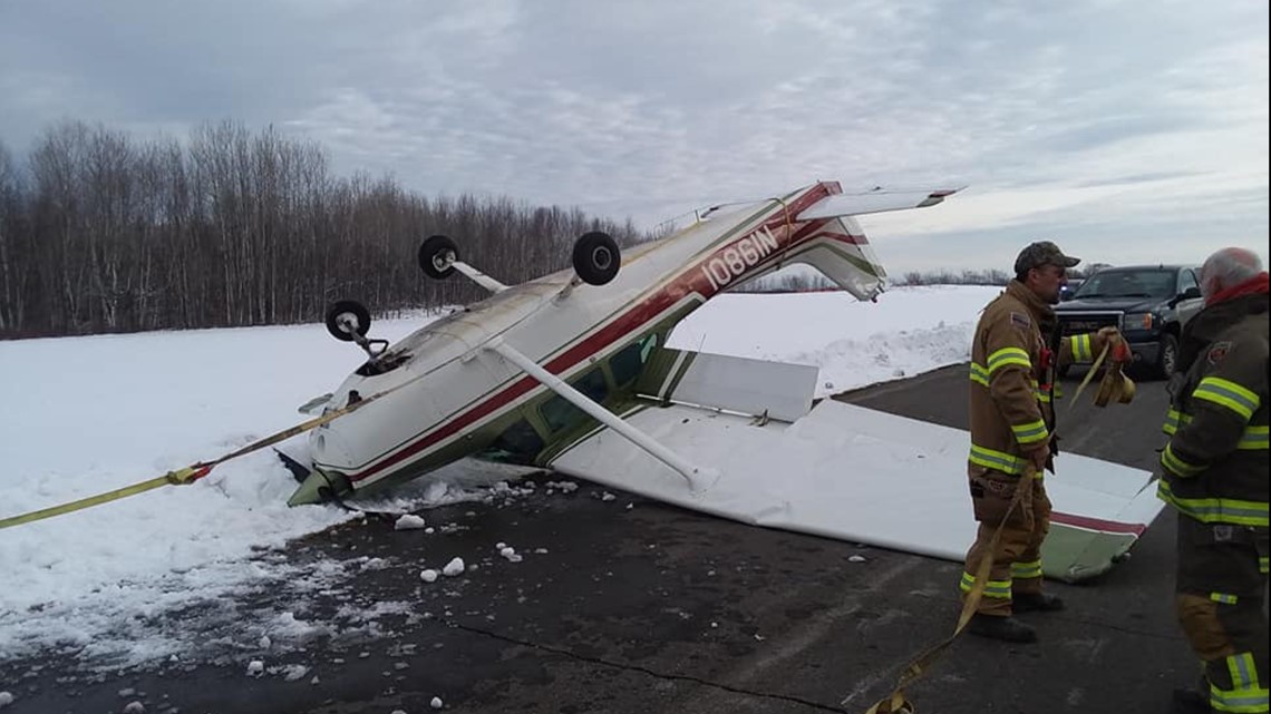 Plane flips on runway in Dexter, Maine