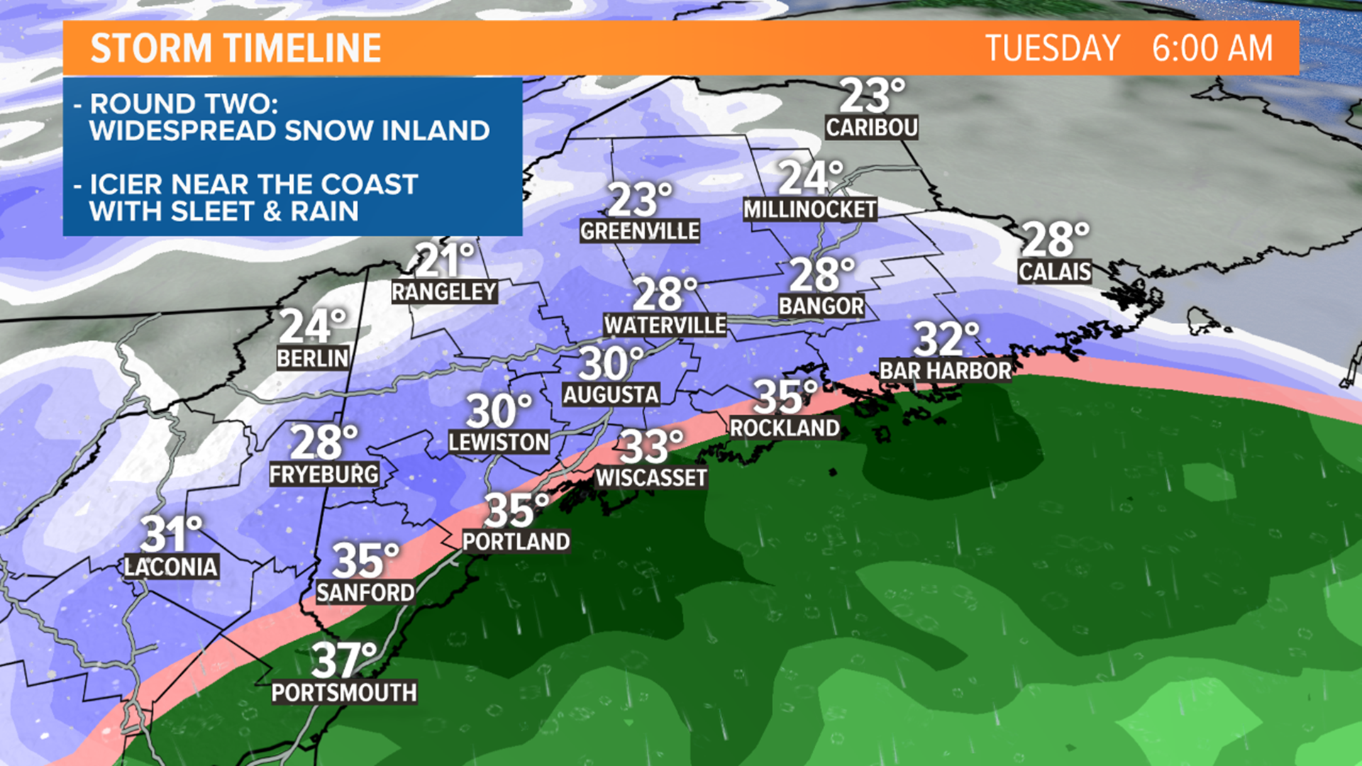 Two-day storm will drop over 10 inches of snow in parts of Maine ...