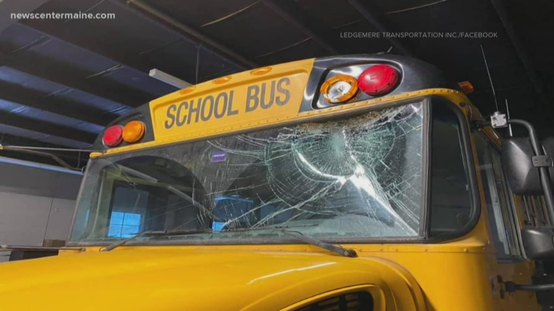 Police say ice flew off an oncoming car and smashed the bus's windshield. Thankfully, there were no students on the bus at the time.