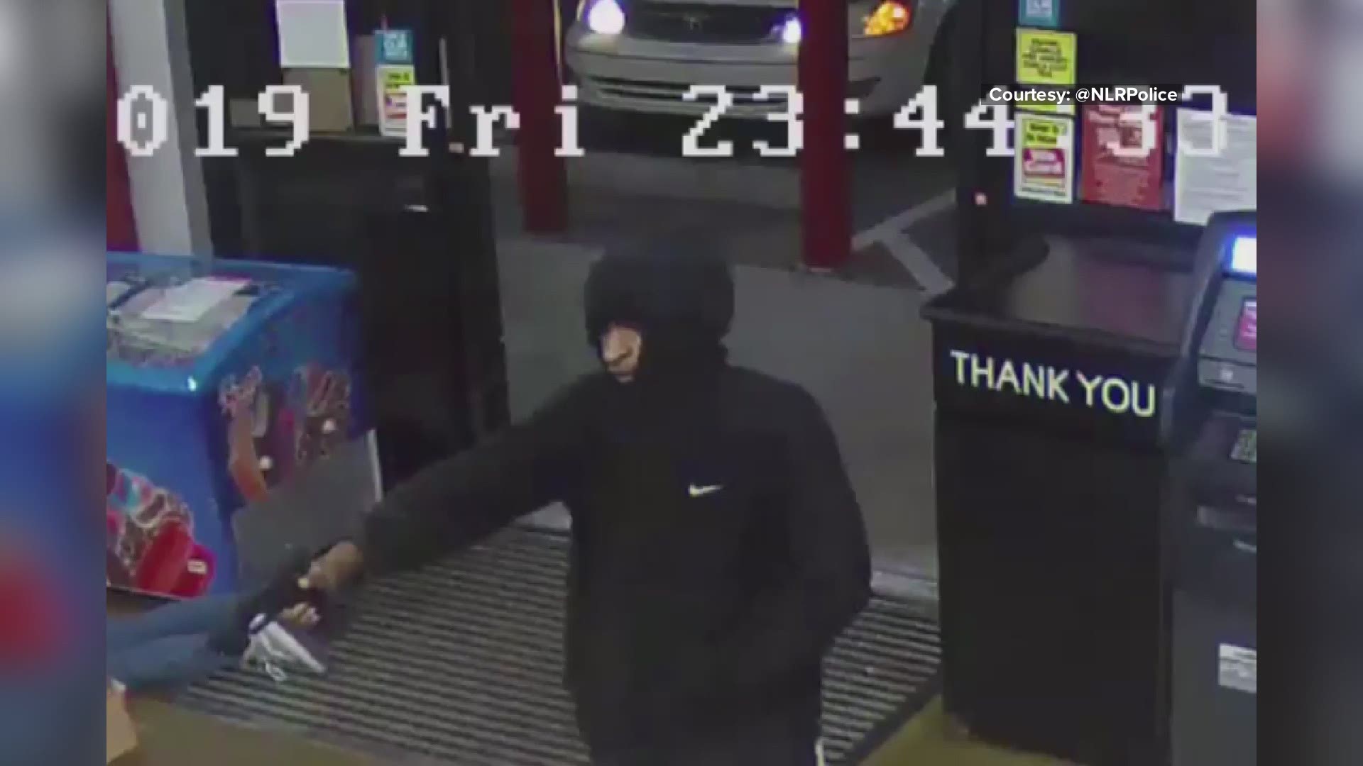 Surveillance footage of the North Little Rock Arkansas robbery where Westbrook native was killed.