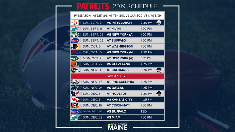 Printable 2018-2019 New England Patriots Schedule  New england patriots  schedule, New england patriots, Patriots