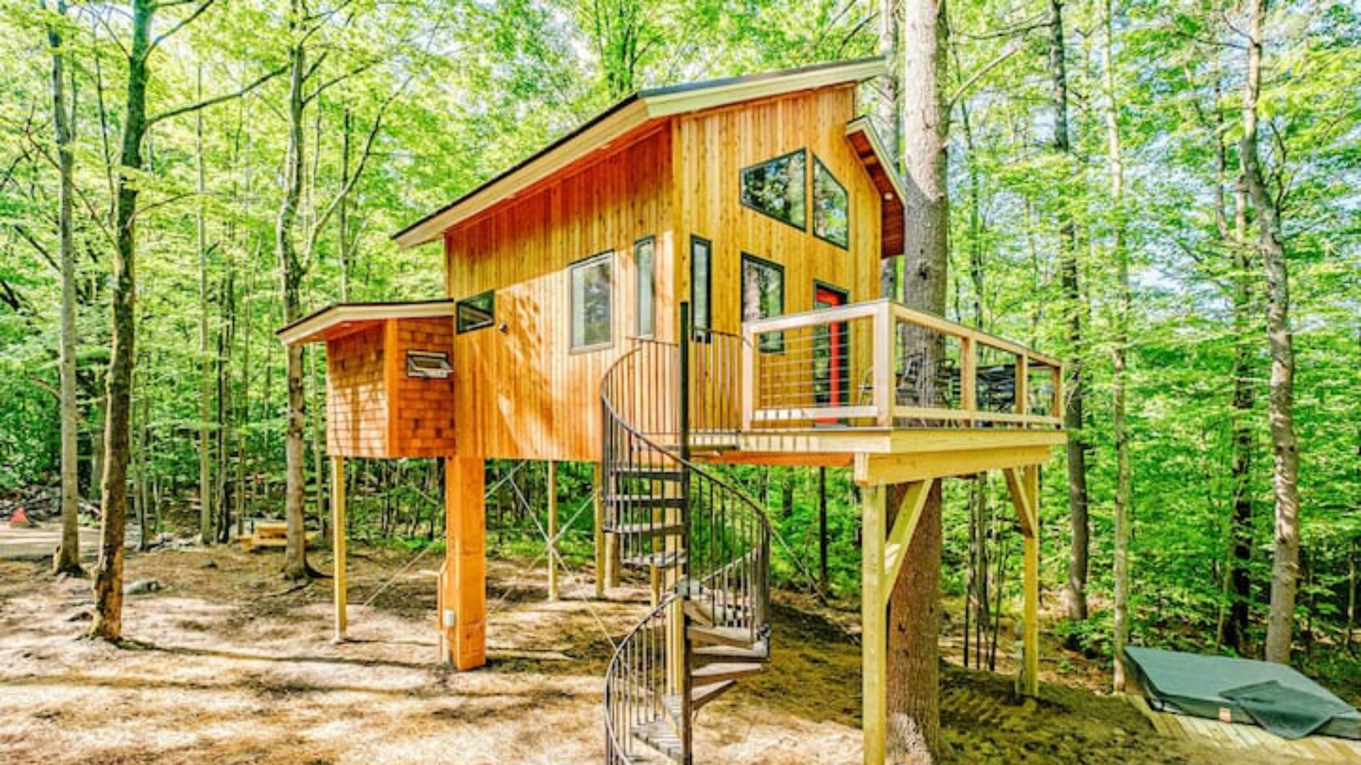 For $395 a night you can rent a treehouse in the Springvale woods that sleeps four. It sits just uphill of Littlefield Pond.