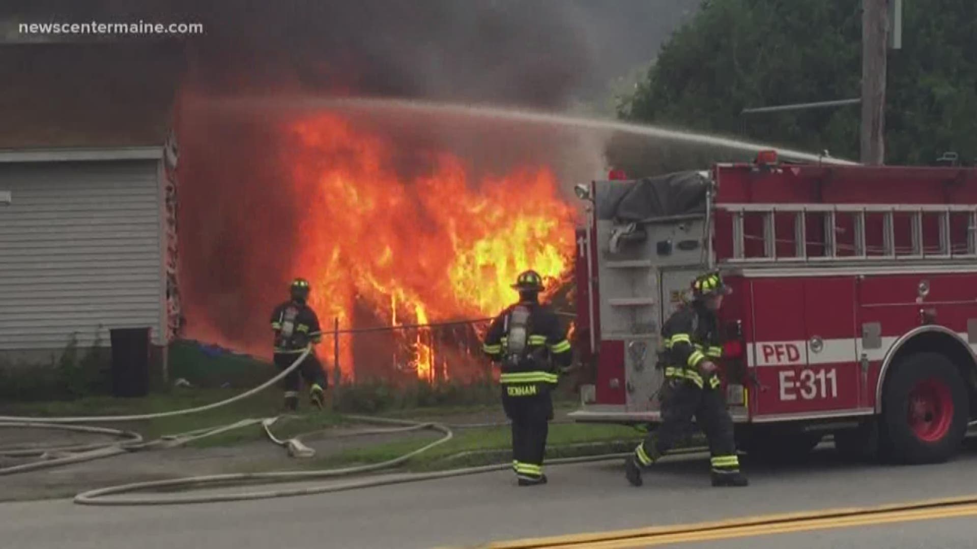 Firefighters battle home fire in Portland