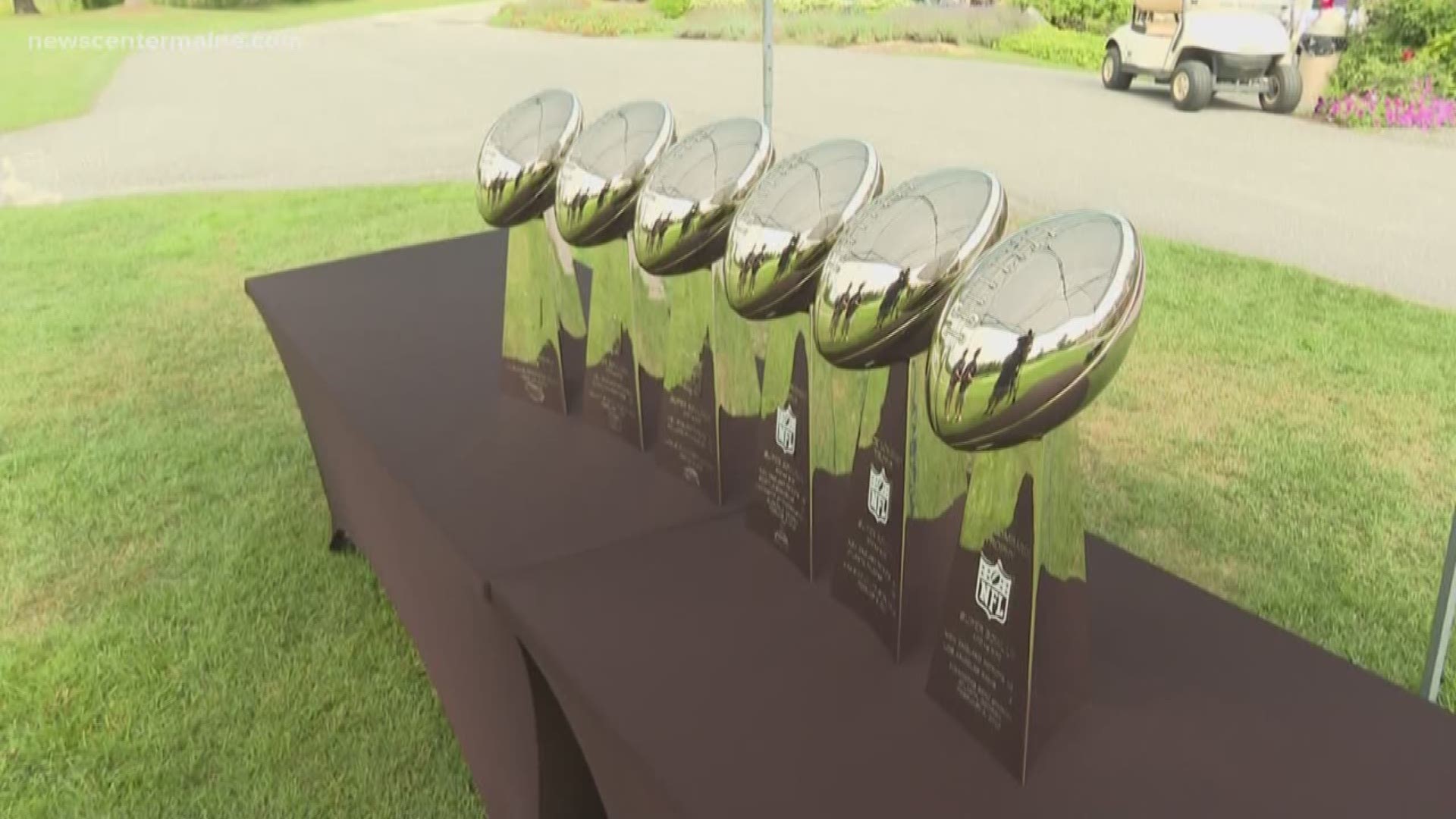 The six trophies from the Patriots' Super Bowl wins were in the state as part of an event for ALS.