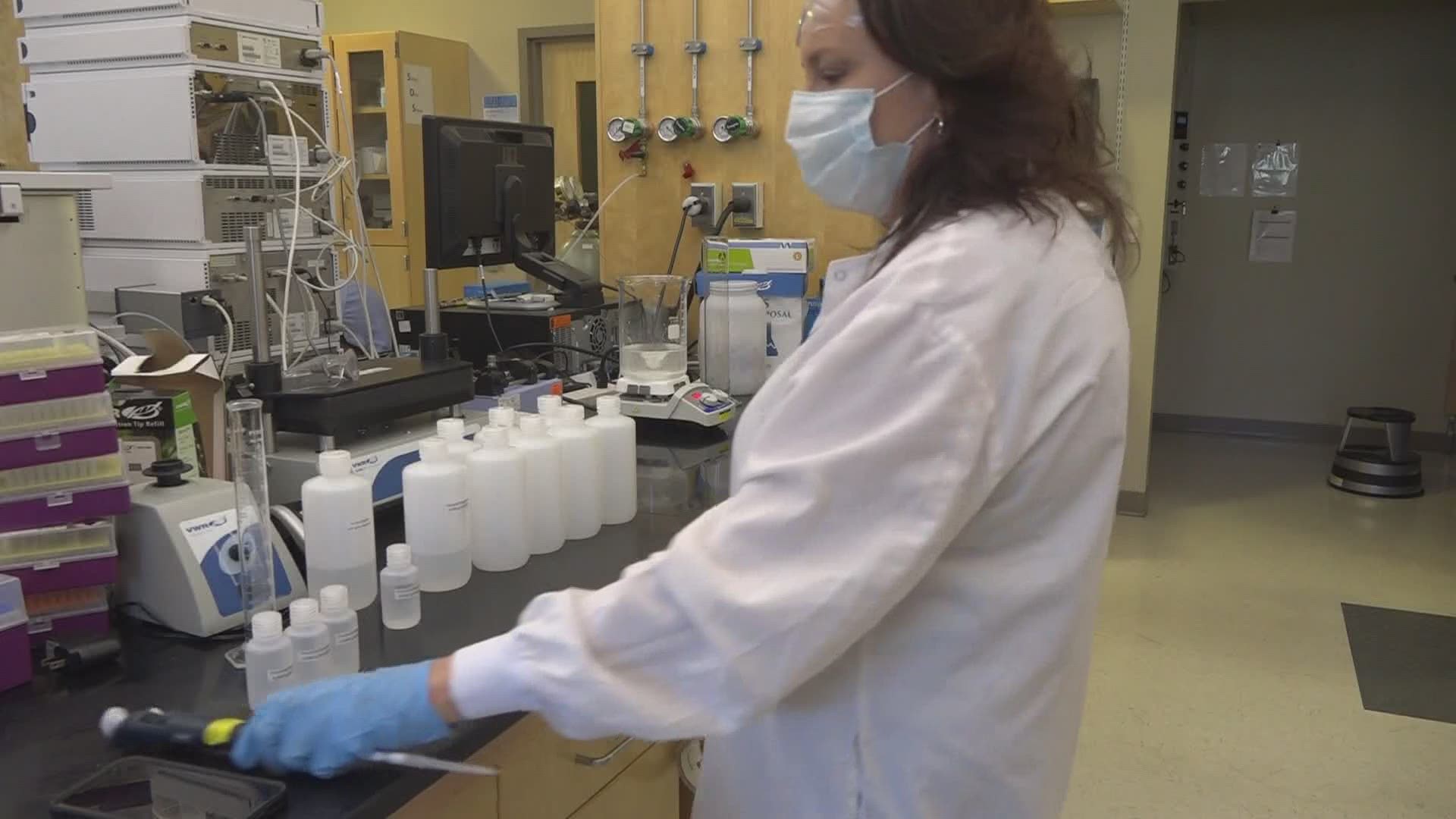 As Maine faces a shortage of 'fit test solution,' a chemical compound used to determine if an N-95 mask fits properly, UNE researchers step up to fill demand.