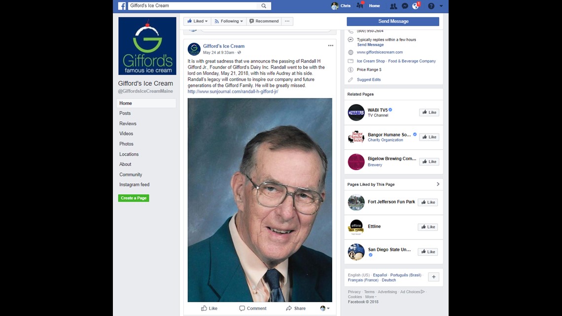 Gifford's Famous Ice Cream founder dies at age 90