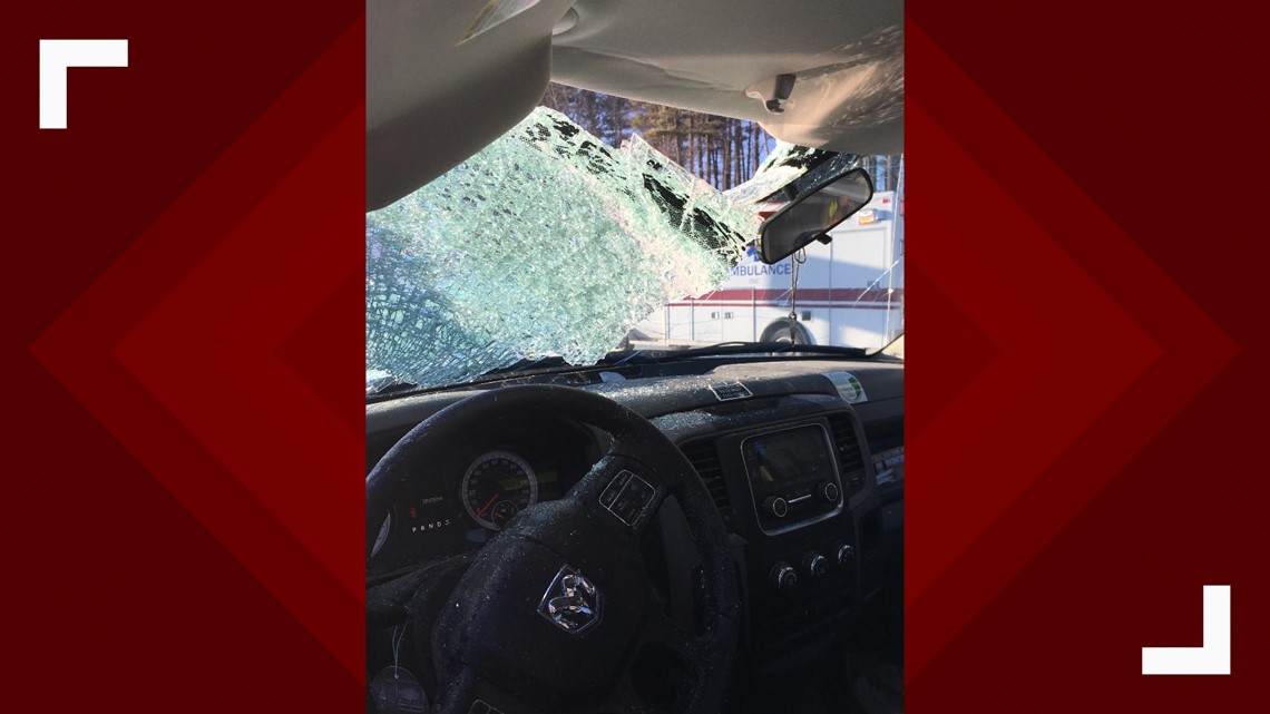 Driver injured when ice flies off truck, breaks through windshield ...