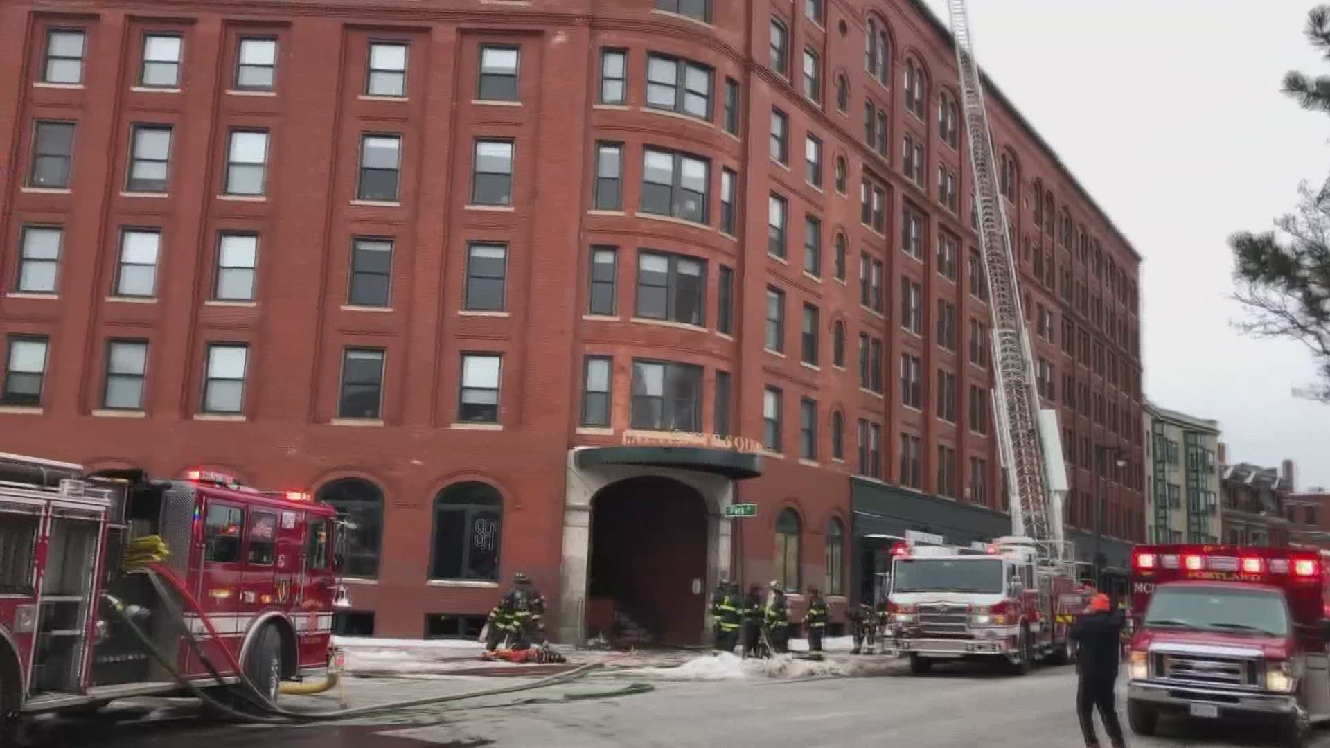 One of the busiest streets in Portland was closed for about an hour Sunday morning because of a fire.