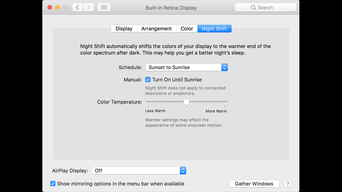 mac program light for evenings