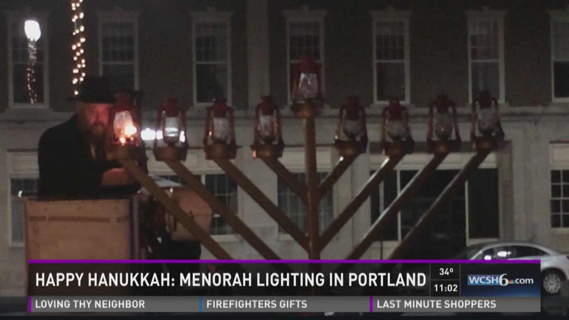 Lighting the menorah outside City Hall