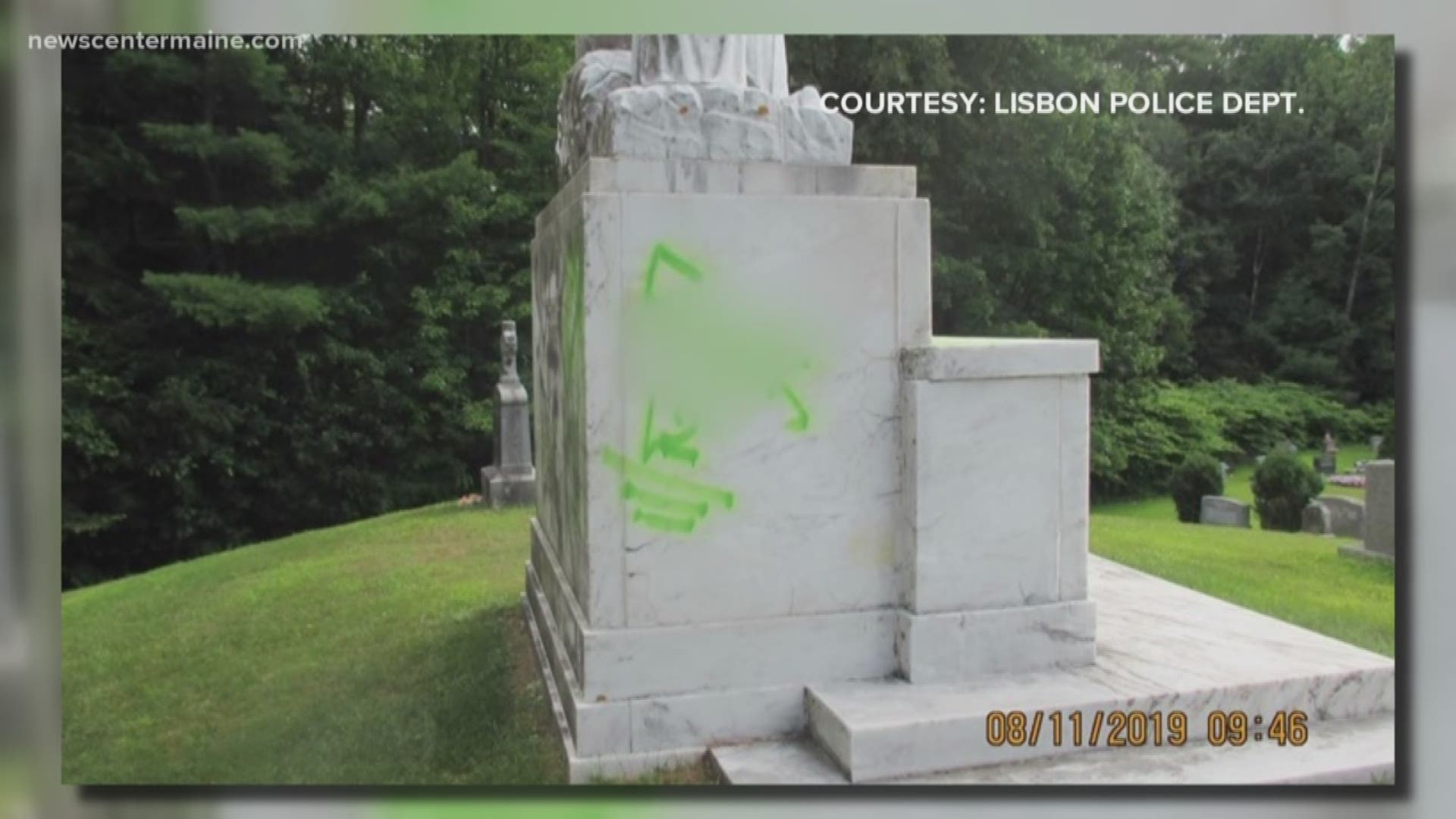 A cemetery in Lisbon has been vandalized. Police say a marble altar and a half dozen headstones were toppled over. Black and green spraypaint was used to write profanity and to draw "rude pictures."