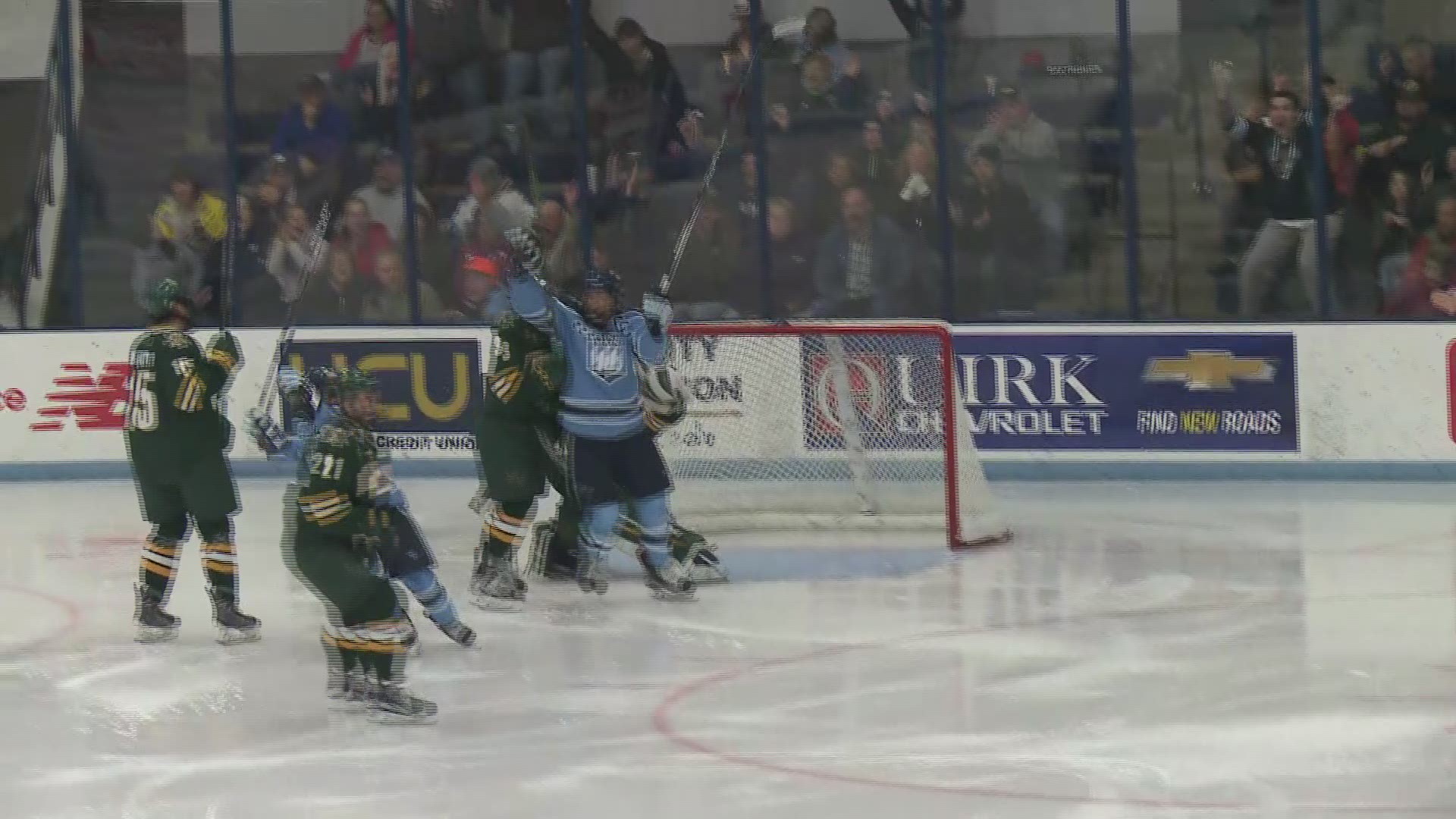 In a game against Vermont on Nov. 20, 2015, Dan Renouf (wearing jersey no. 2) scored two goals to lead UMaine to a 3-2 win.