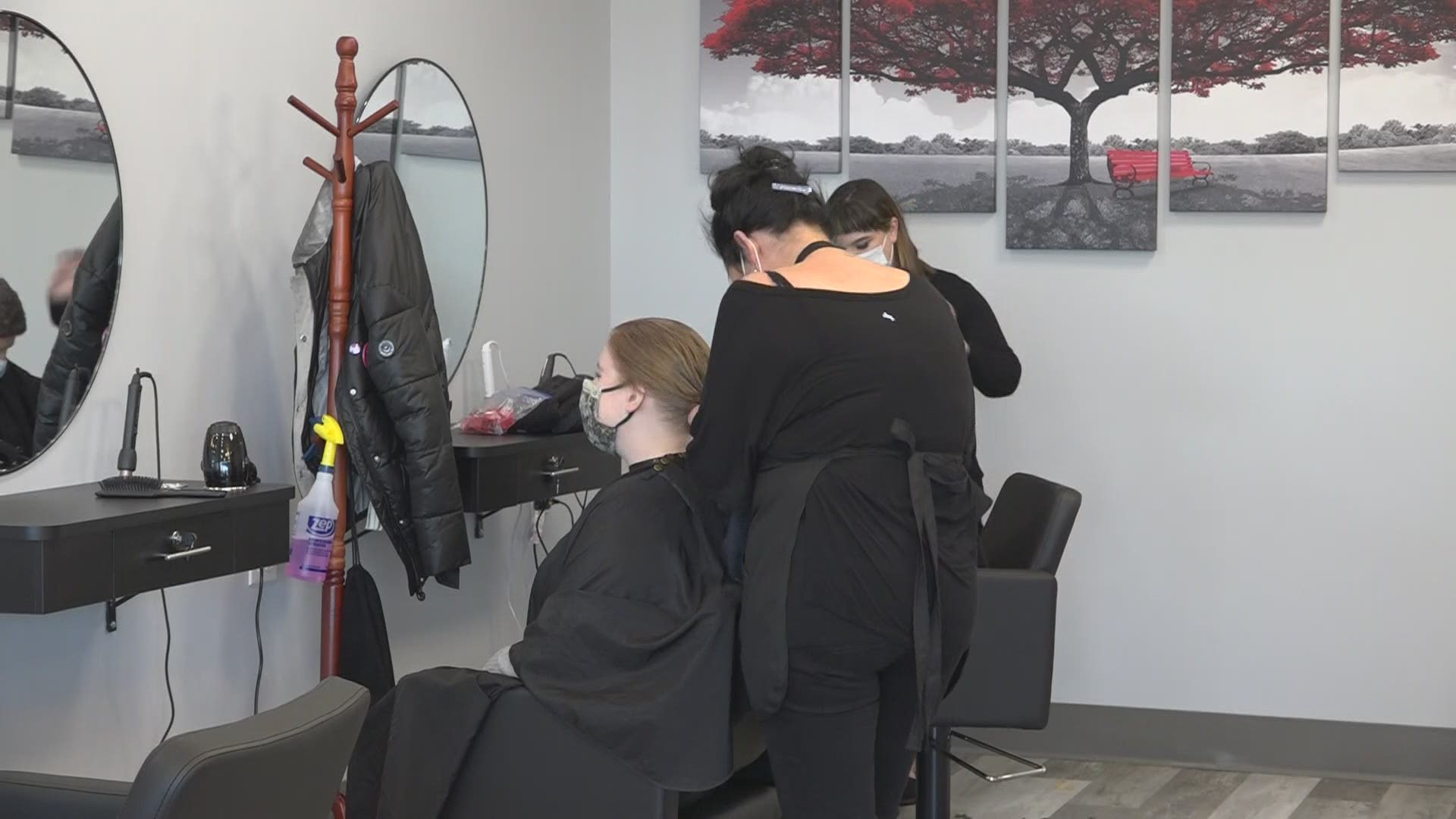 The cut-a-thon benefited a young South Portland mother who suffered a serious stroke just before Christmas.