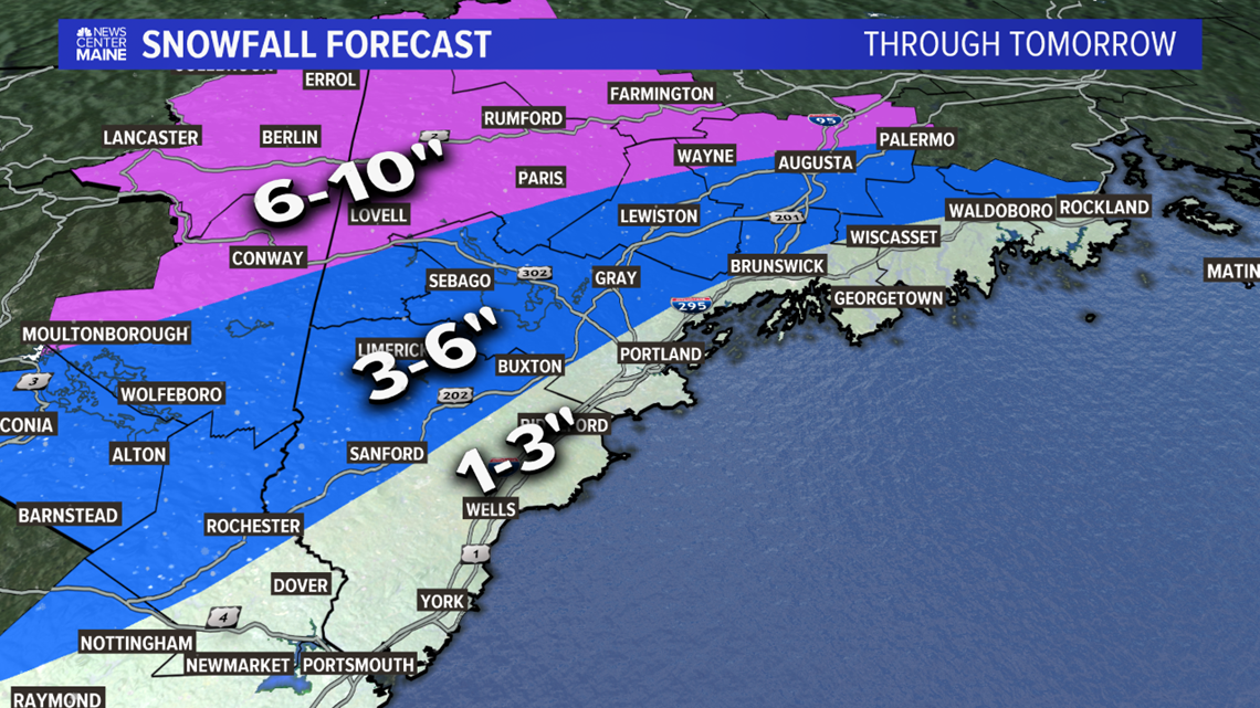 Saturday snow totals increased for Maine; snow possible Monday