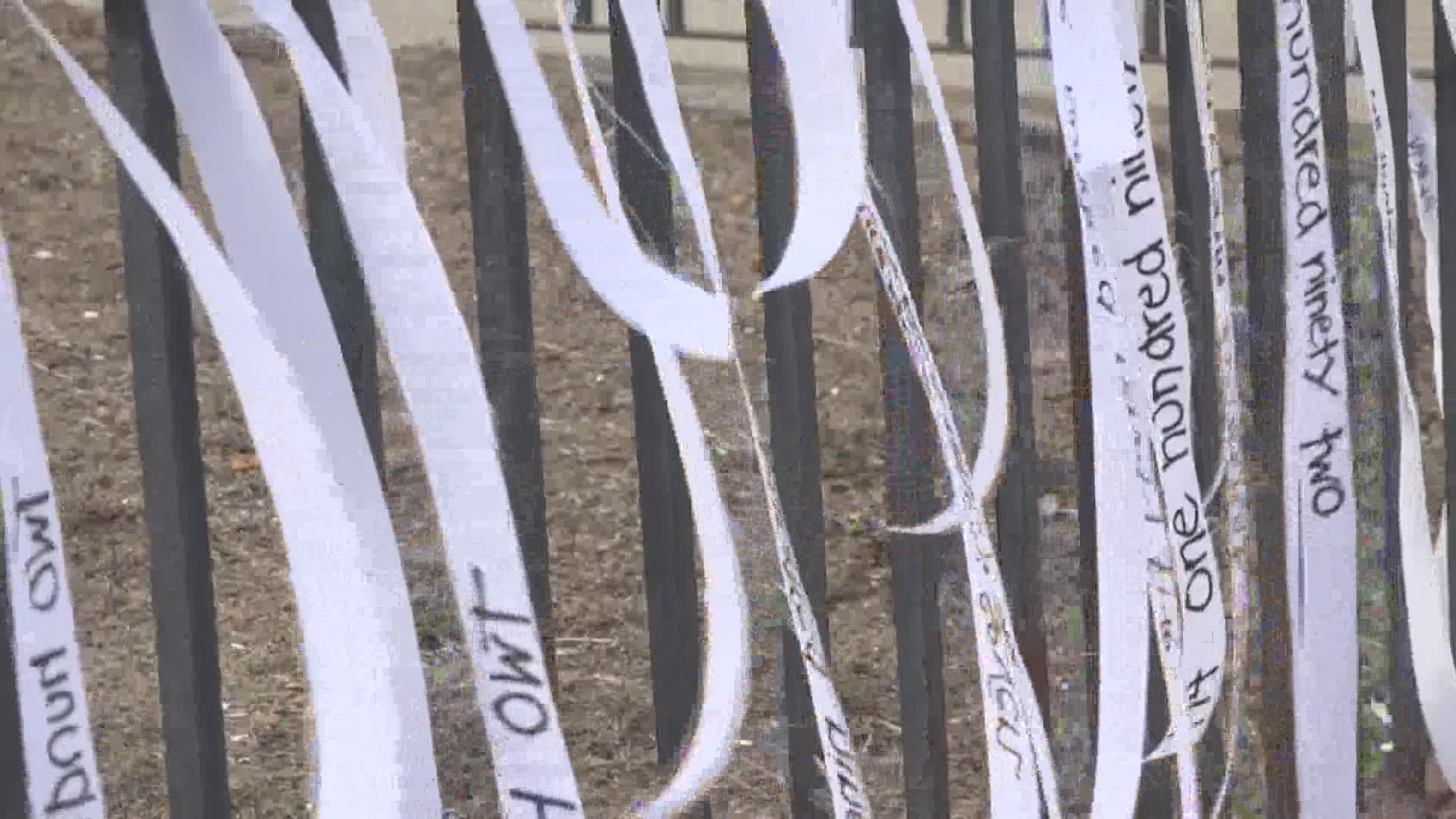 A church in Sanford is hanging white ribbons to symbolize the number of Mainers who died with COVID-19.