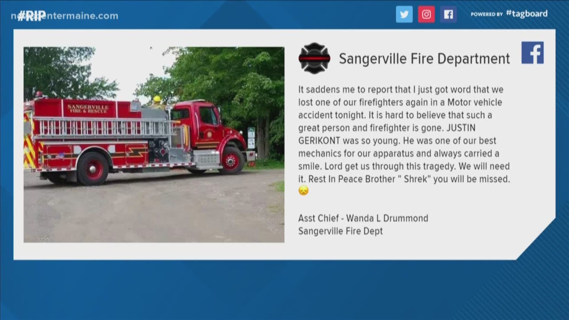 Sangerville firefighter dies in Stoneham crash