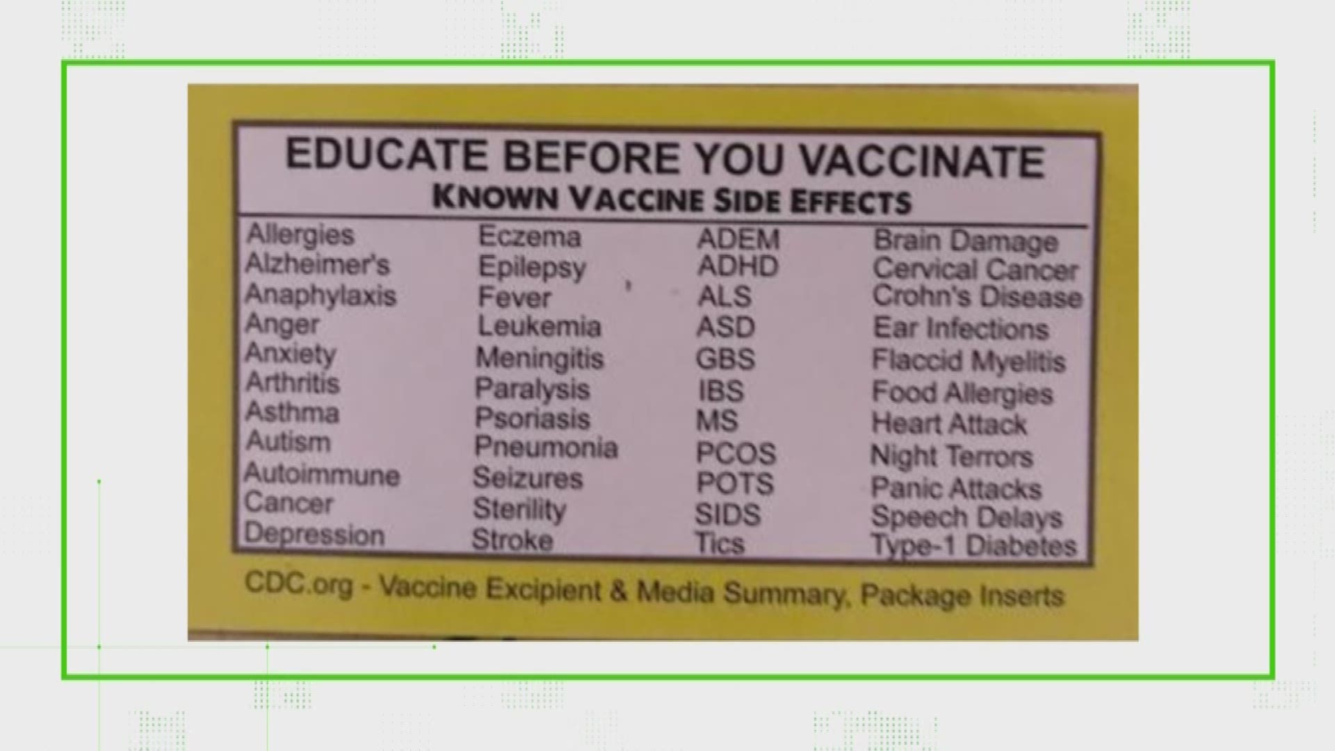 The Maine CDC issued an advisory Monday to ignore flyers listing supposed side effects of vaccines.