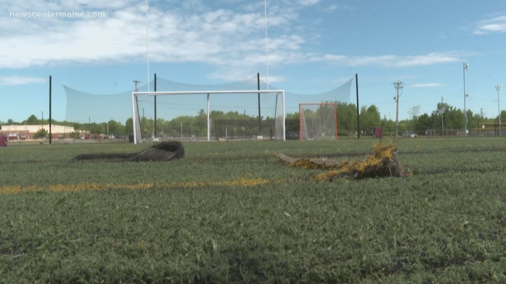 Police say it looks like a vehicle ruined a turf field in Scarborough, used for football, soccer, lacrosse, and field hockey.