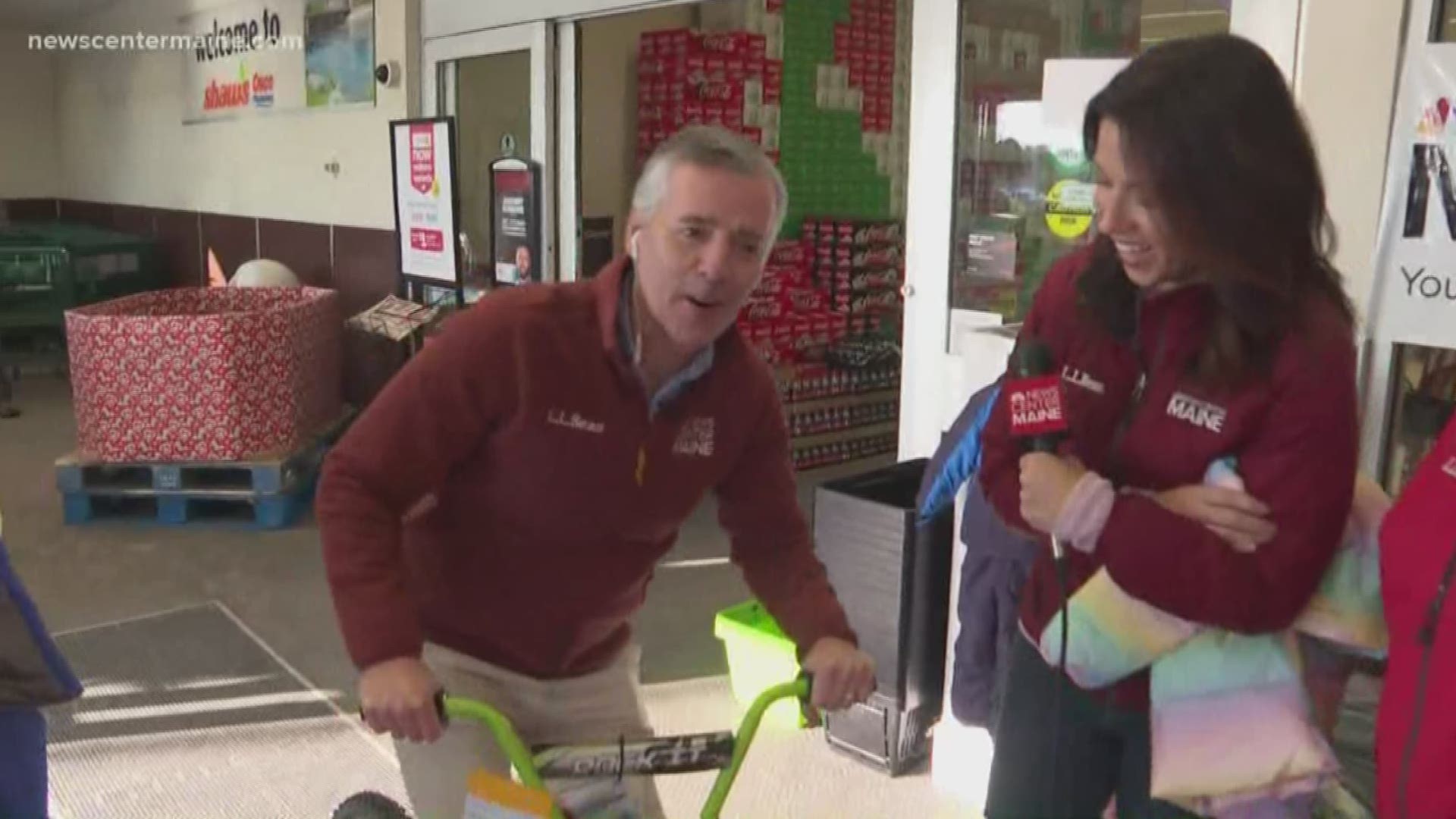 Rob Caldwell got in the spirit of Coats and Toys for Kids by riding one of the donated kids bikes