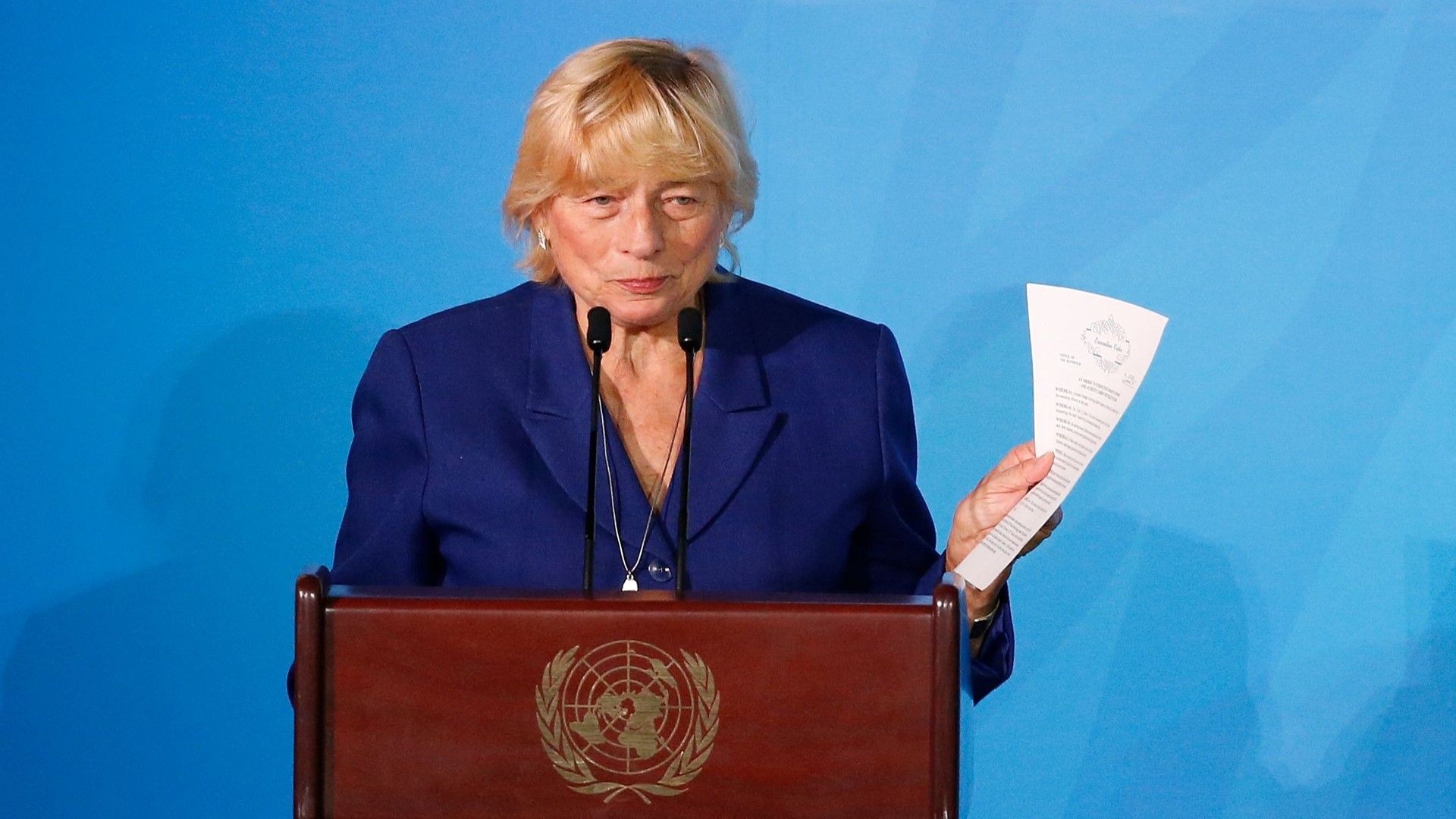 Gov. Janet Mills delivers remarks on climate change before United Nations