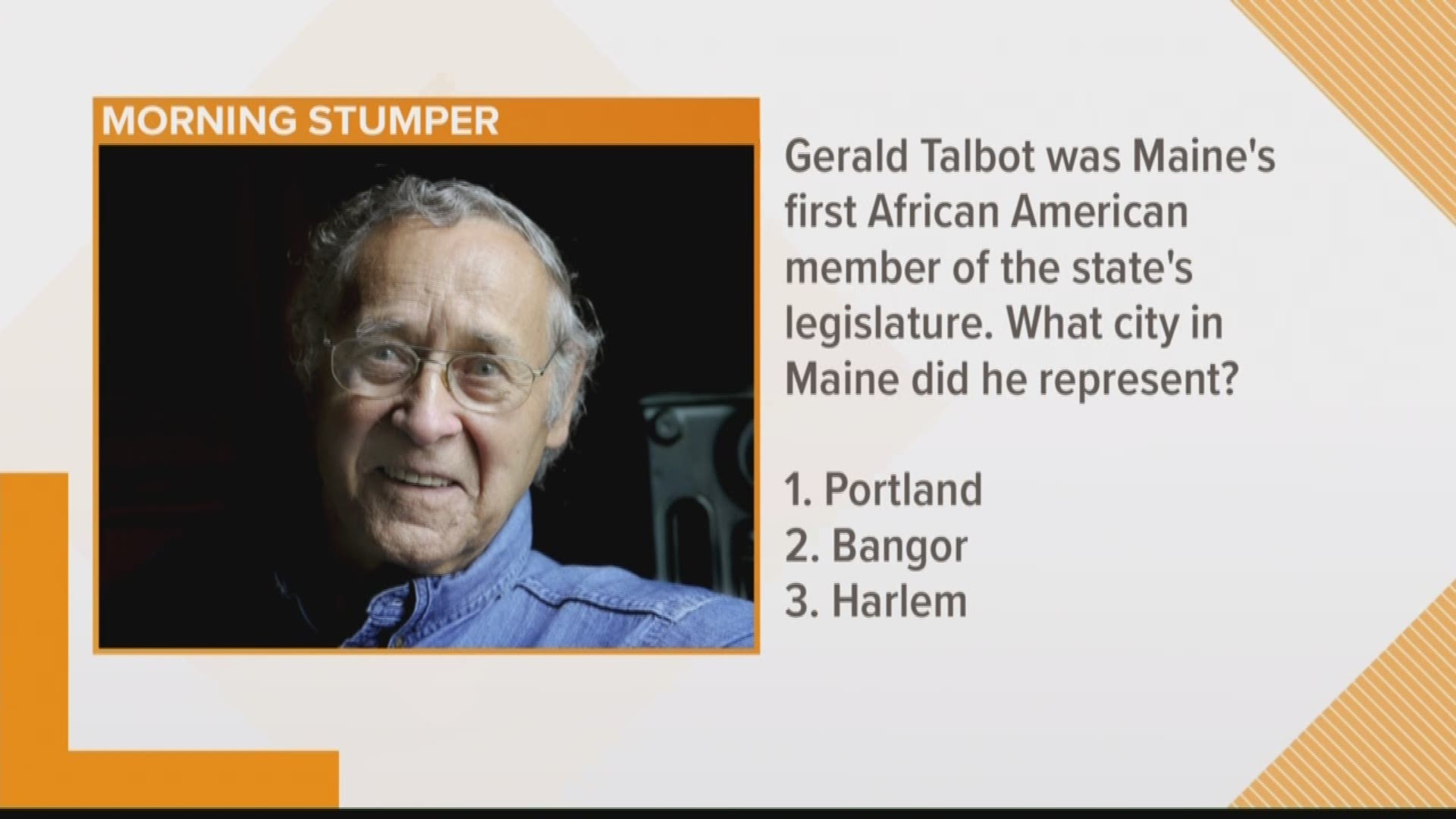 Talbot was the first African-American member of the state legislature, and for today's stumper we asked: Which city in Maine did Gerald Talbot represent in the House of Representatives?