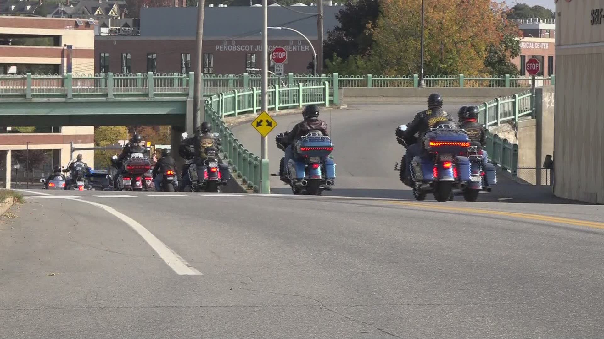 People riding motorcycles gathered together to raise funds for Concerns of Police Survivors Maine Chapter.