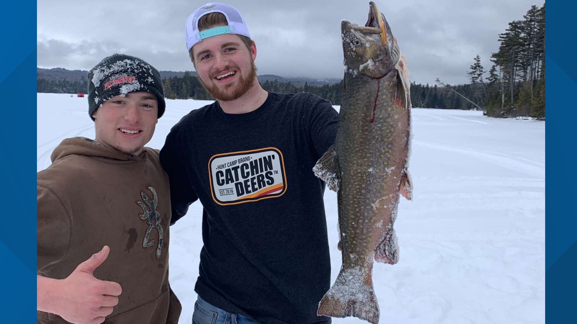 East Corinth Maine man lands big Brook trout on Moosehead Lake