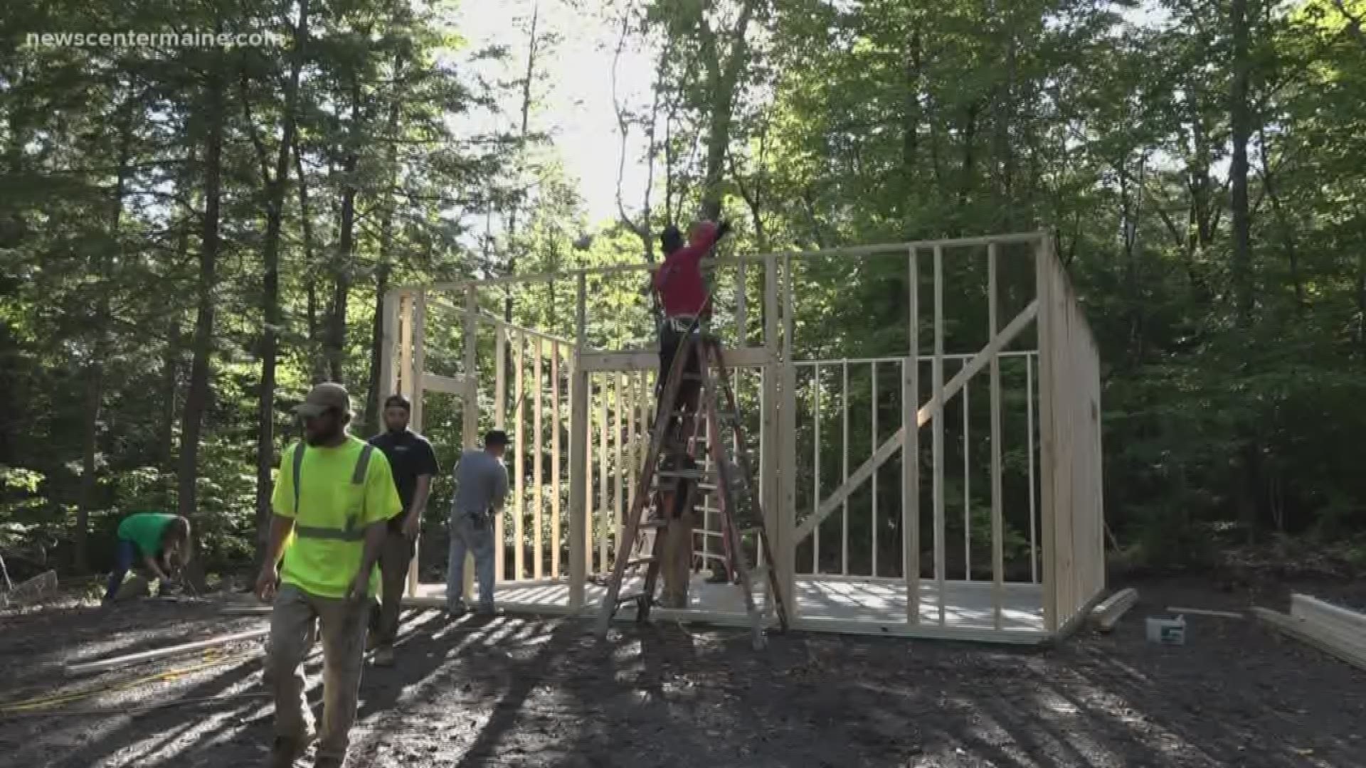 Staff and volunteers for the Pine Tree Camp in Rome are building a barn to connect children and adult campers with animals and gardening.