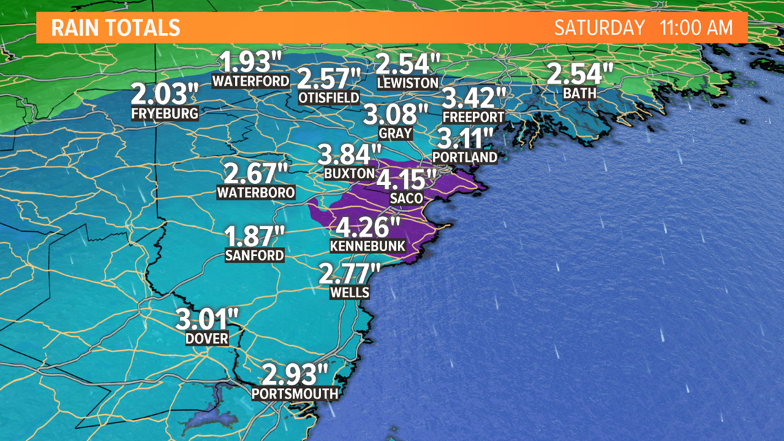 Soaking rain causing flooding in southern Maine