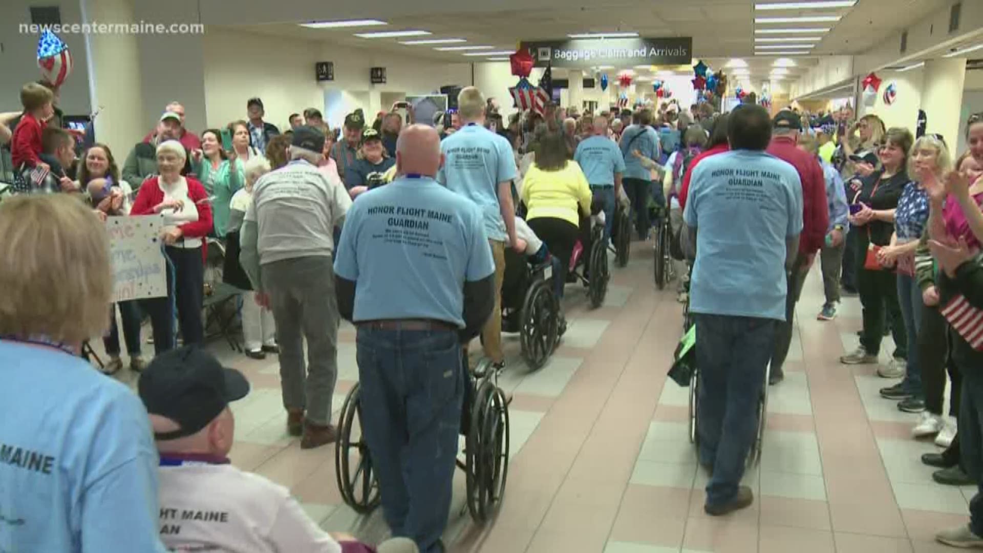 Veterans return home from Honor Flight Maine trip.