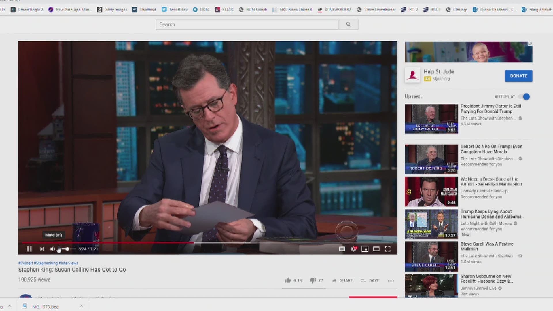 Stephen King on Late Show with Stephen Colbert.