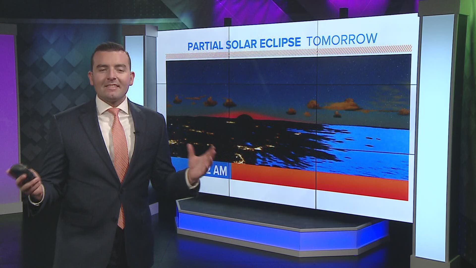 Meteorologist Ryan Breton says the sky will be clear to partly cloudy during Thursday morning's eclipse.