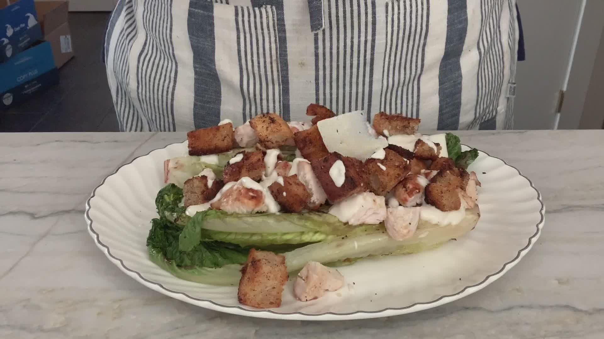 Watch her put together a Grilled Chicken Caesar Salad that will fill you up and leave you satisfied.