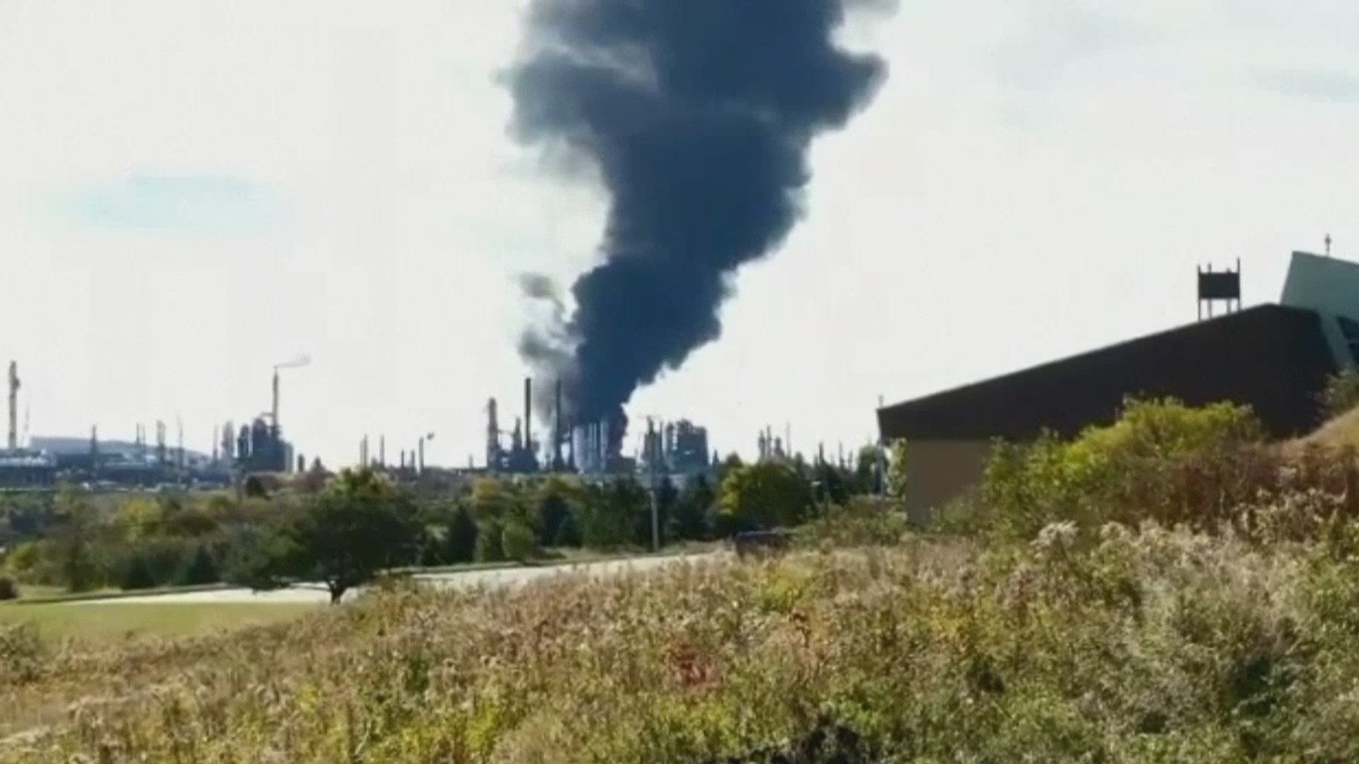 There was an explosion today at an oil refinery in Saint John, New Brunswick. Video from the scene shows a fire burning and a plume of thick, black smoke.