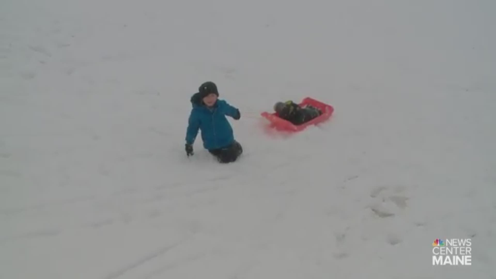 7-year-old Jesse Carroll enjoys Maine snow day
