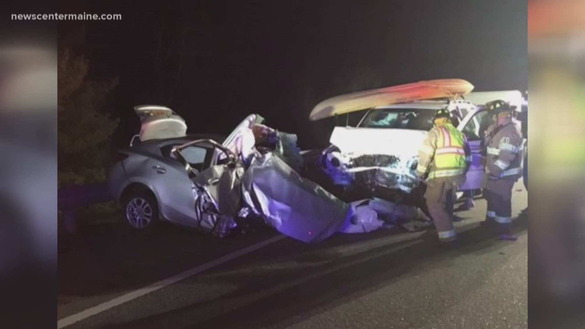 Police say 22-year-old Sierra Prescott of Saco was driving her car in the wrong lane of the highway when she crashed head-on with two other vehicles.