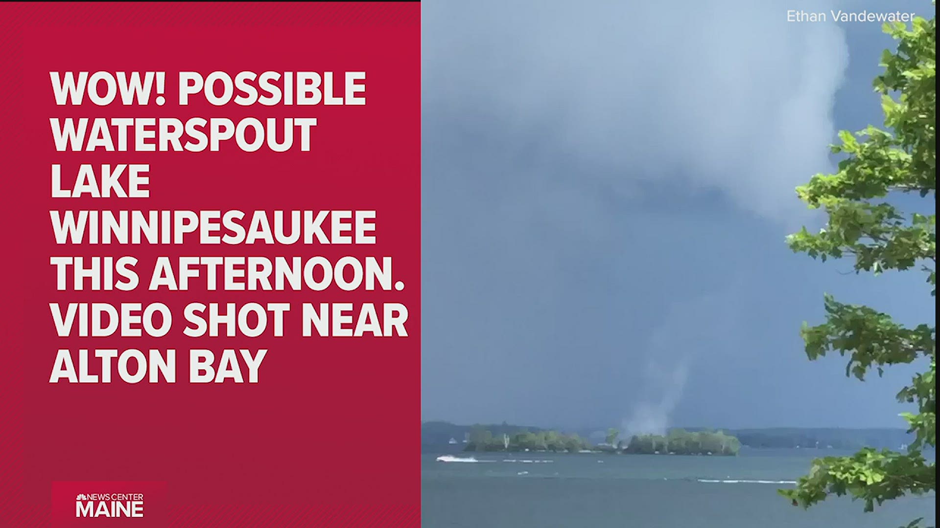 Great shot of a possible waterspout on Lake Winnipesaukee during today's New Hampshire tornado warning