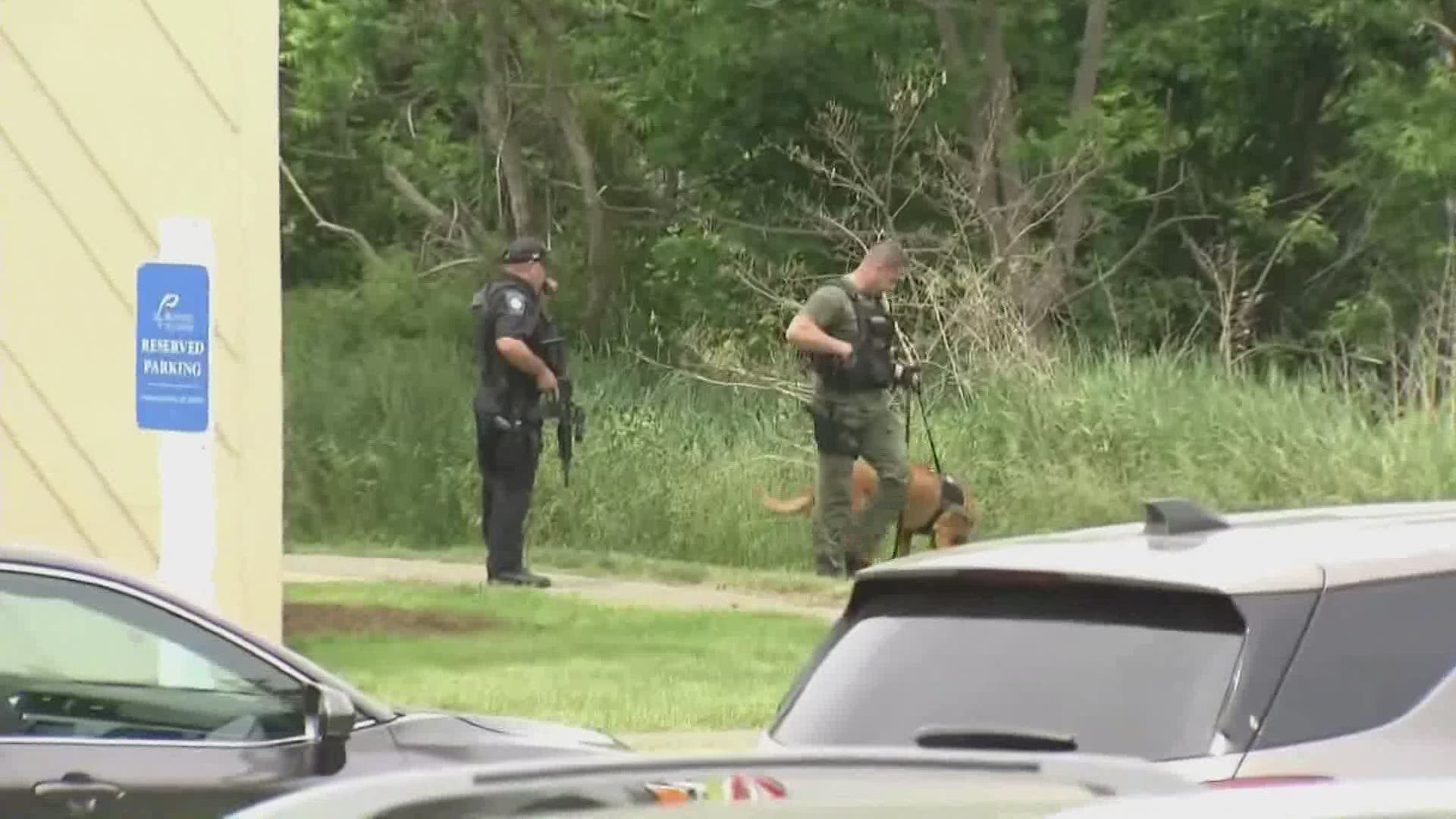 The officers were looking for the suspect in connection with a crime in Braintree in a wooded area behind an apartment complex.