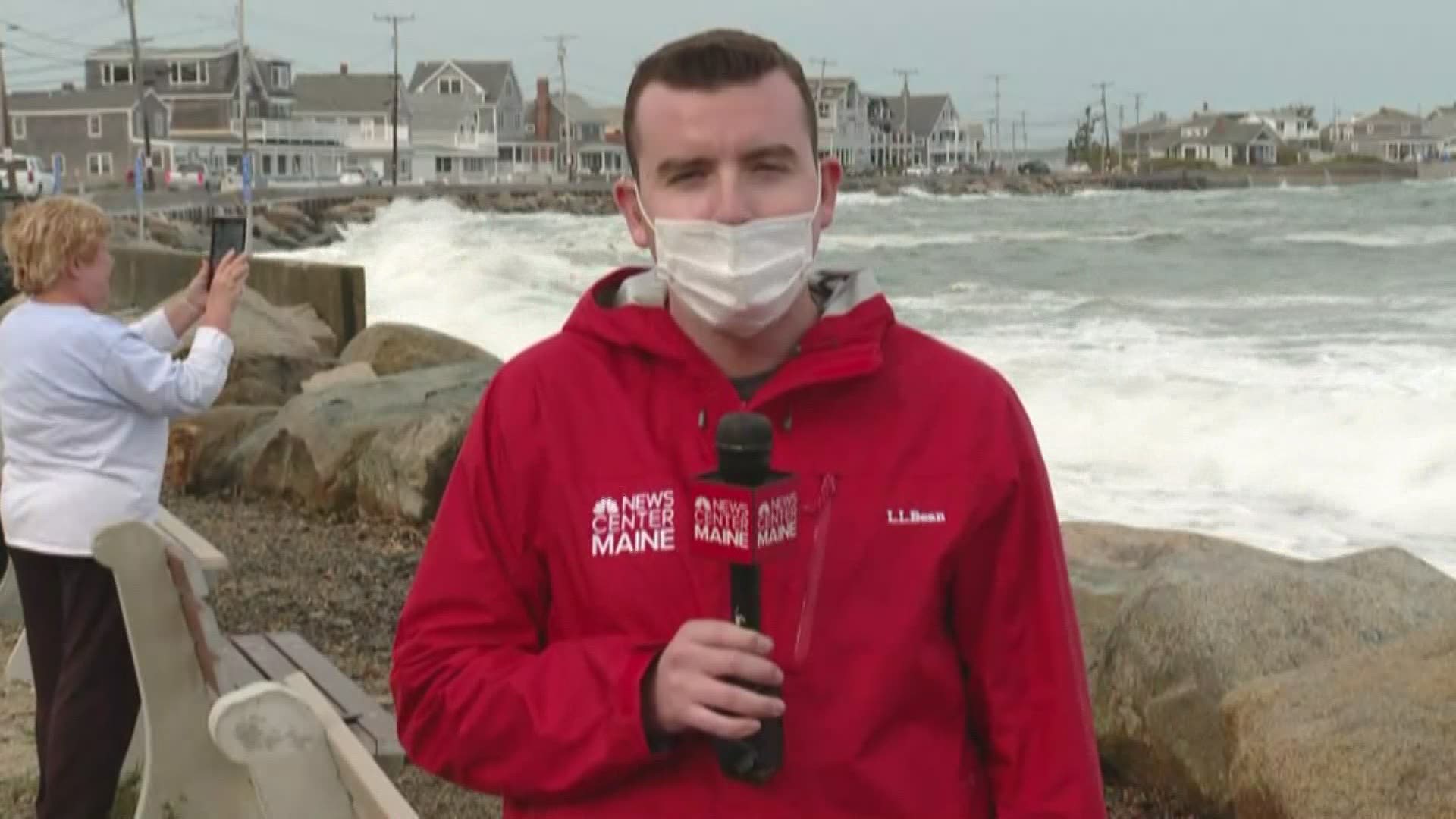 Ryan Breton live from Wells shoreline, waves high from Hurricane Teddy