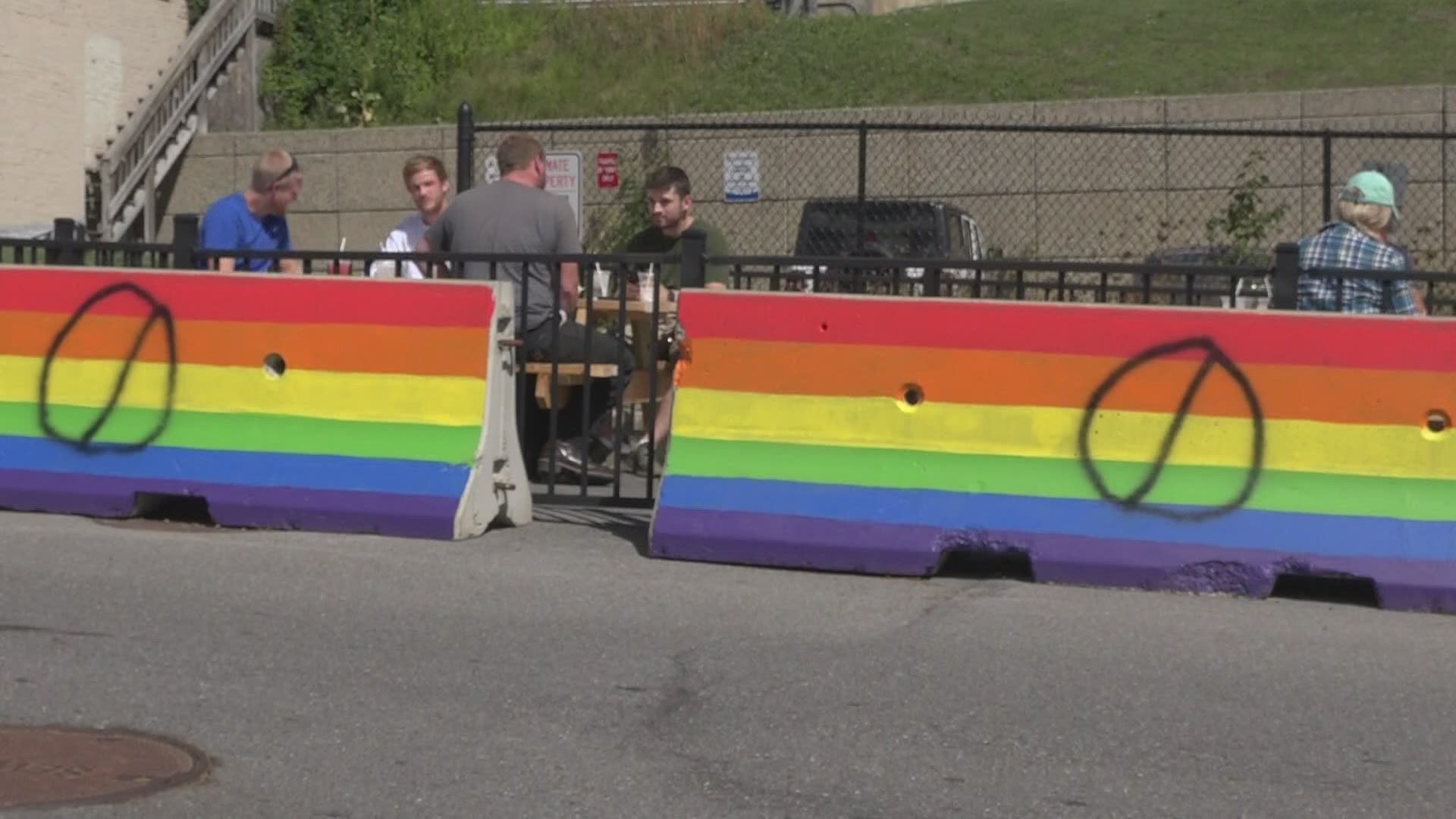 Pride flag barriers vandalized in Bangor, Maine