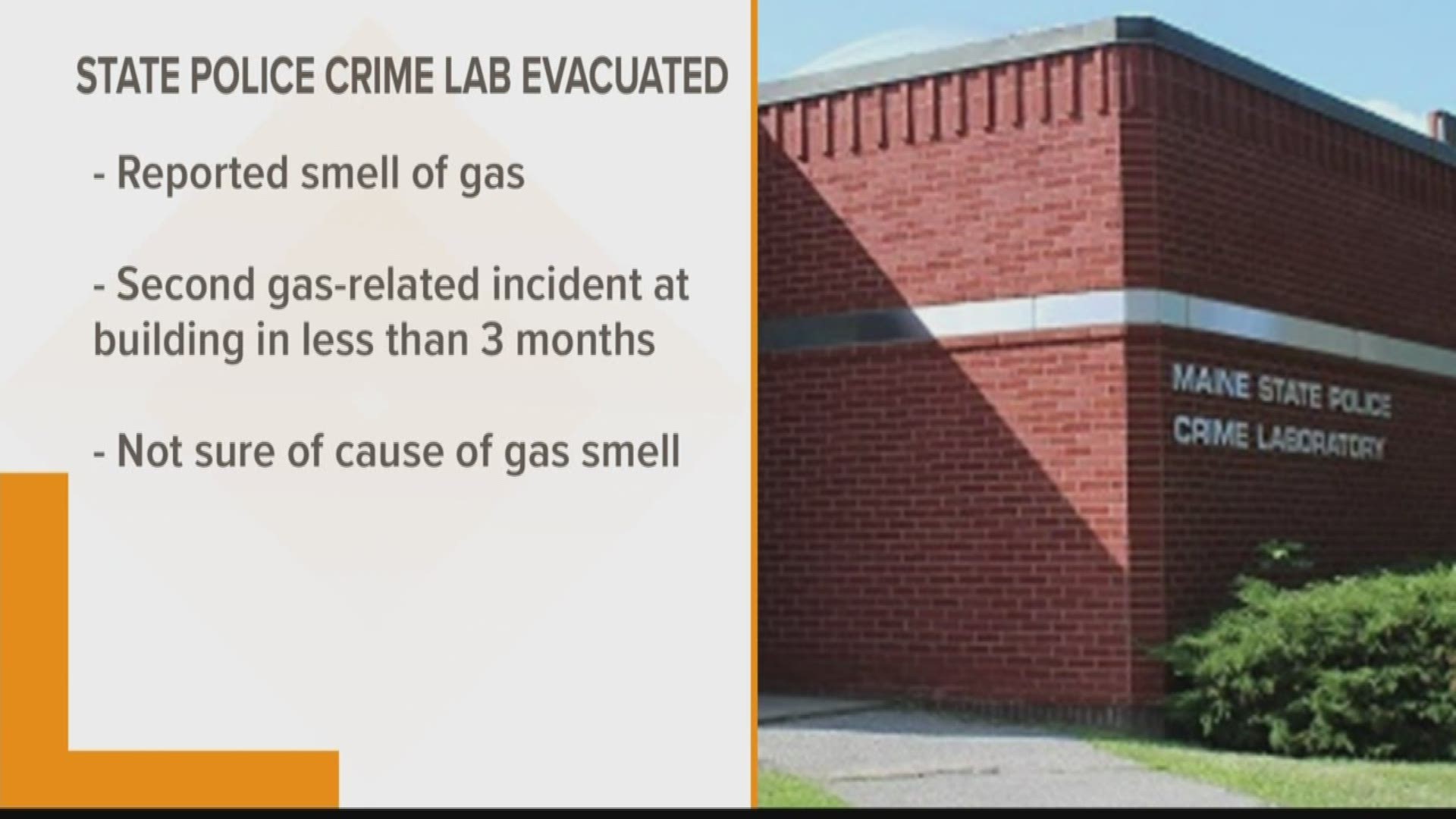 The Maine State Crime Lab was evacuated on Thursday because of a gas smell. This is the second time this has happened in less than three months.